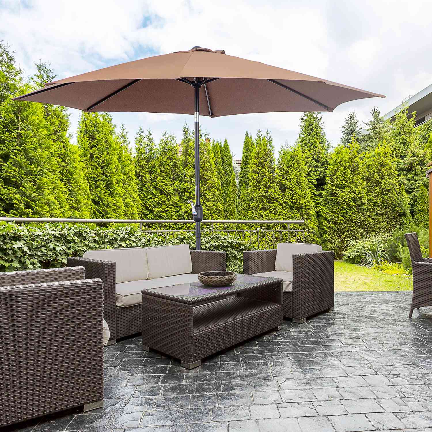 Bruine Marktpaviljoen Parasol Met Zwengel, Ø2,95m, Duurzaam Polyester