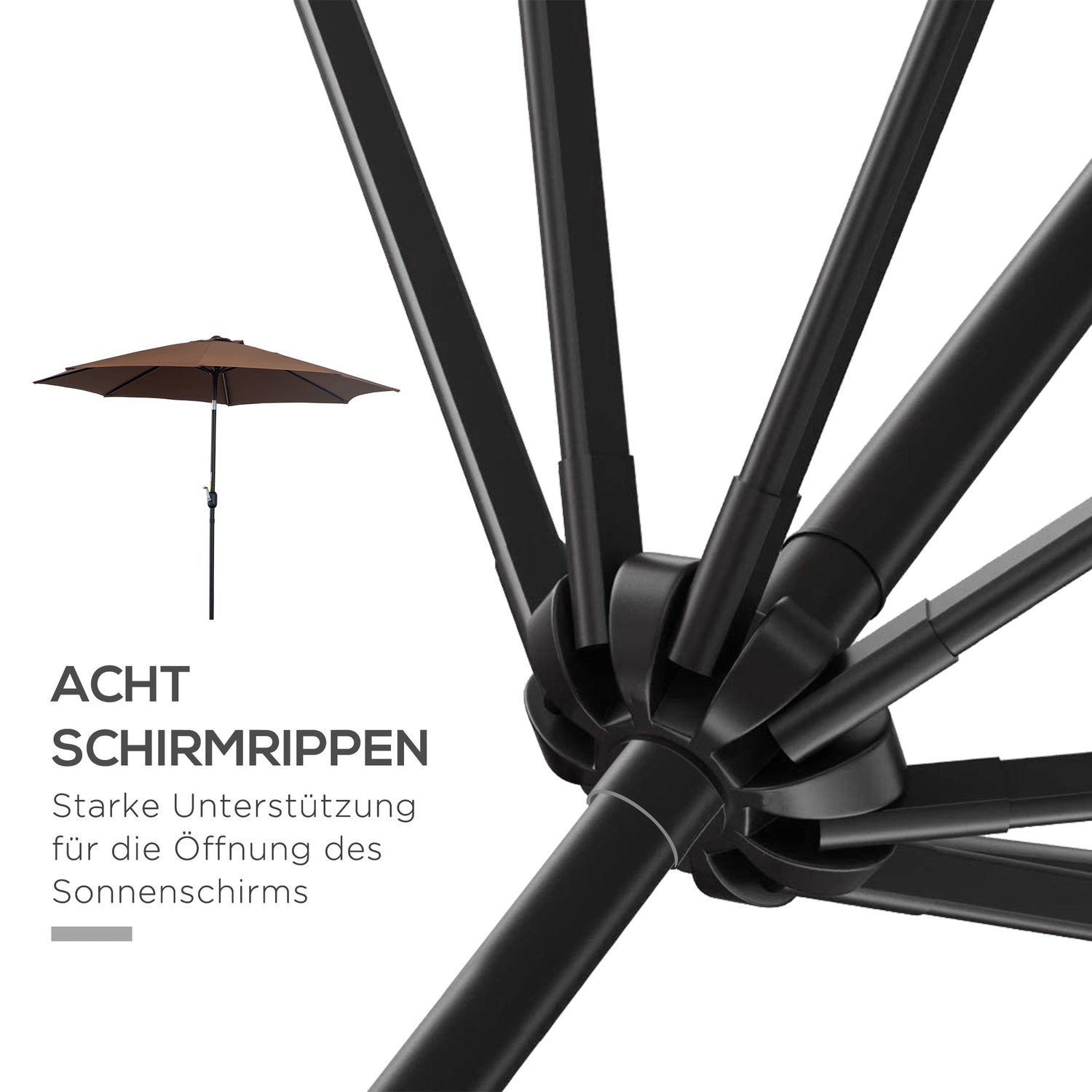 Bruine Marktpaviljoen Parasol Met Zwengel, Ø2,95m, Duurzaam Polyester
