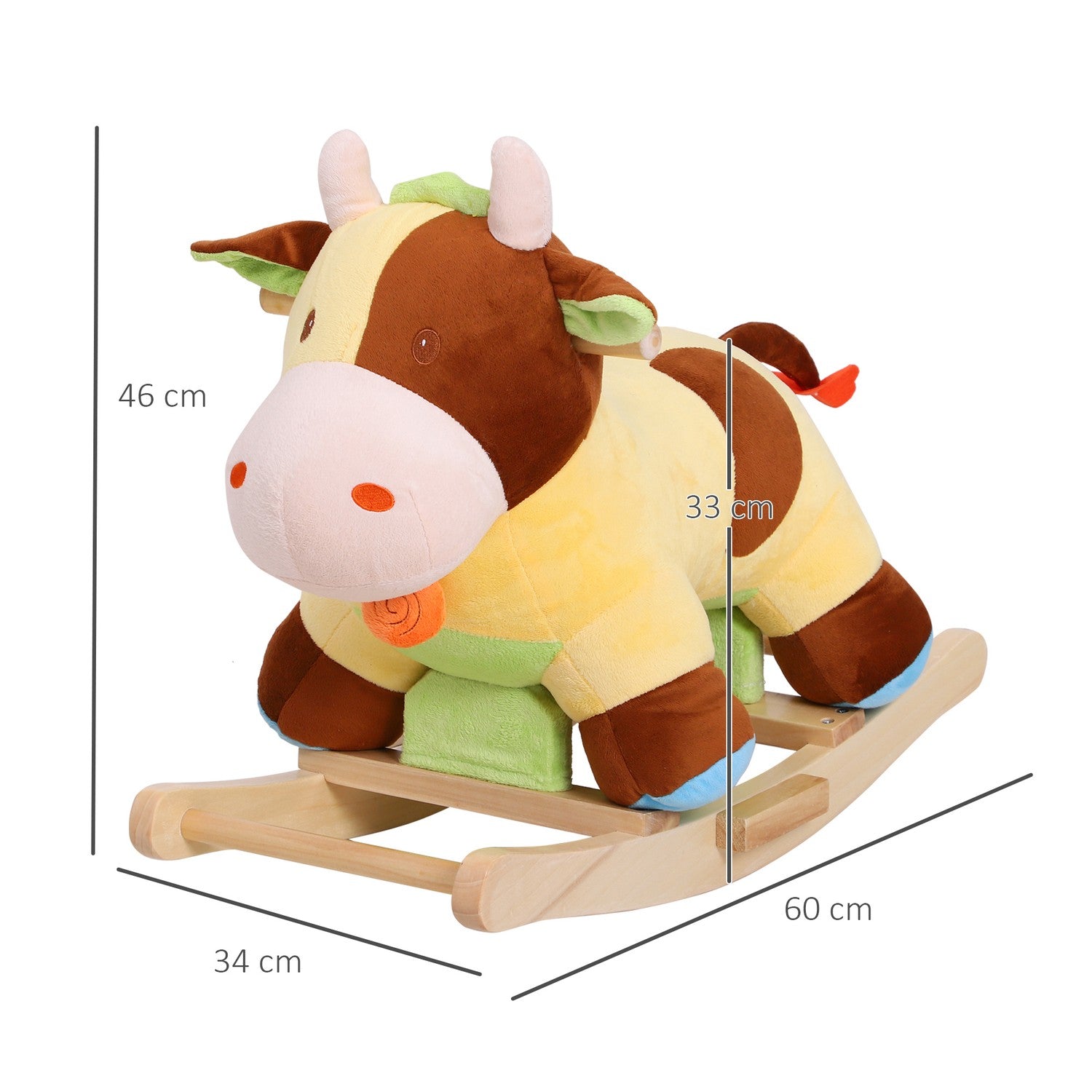 Bruine & Gele Baby Schommelspeelgoed Koe – 60x34x46 cm