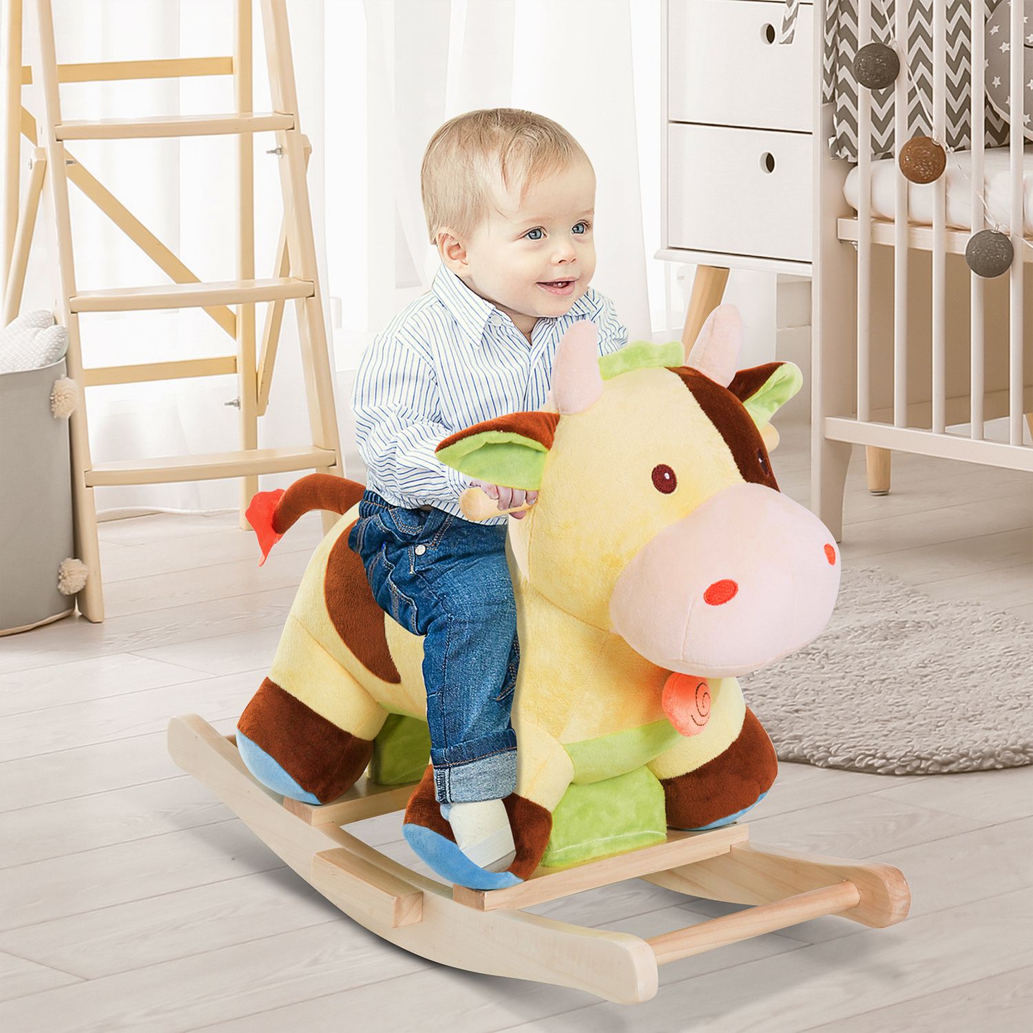 Bruine & Gele Baby Schommelspeelgoed Koe – 60x34x46 cm