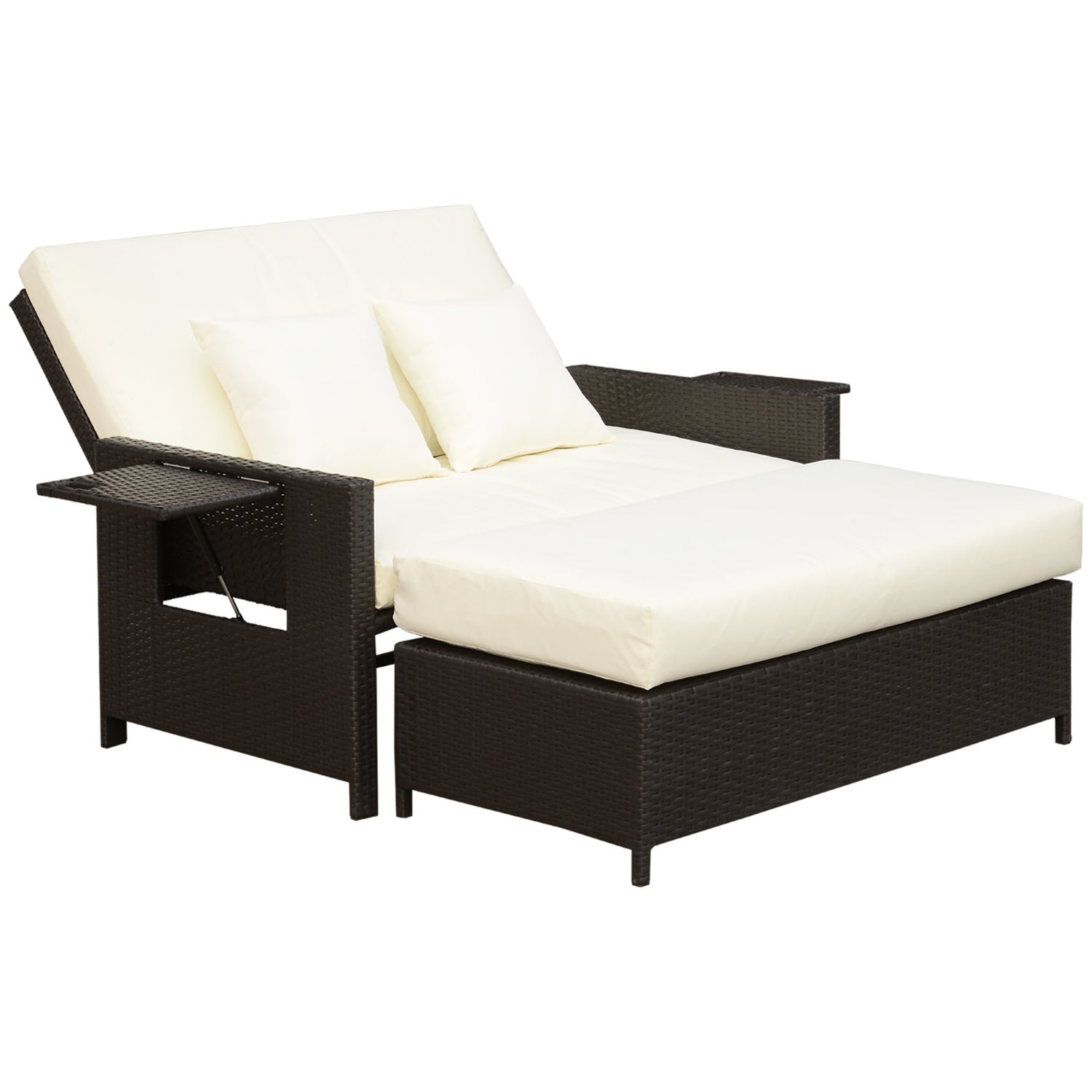 Bruine polyrattan 2-zits tuinstoel met kussens