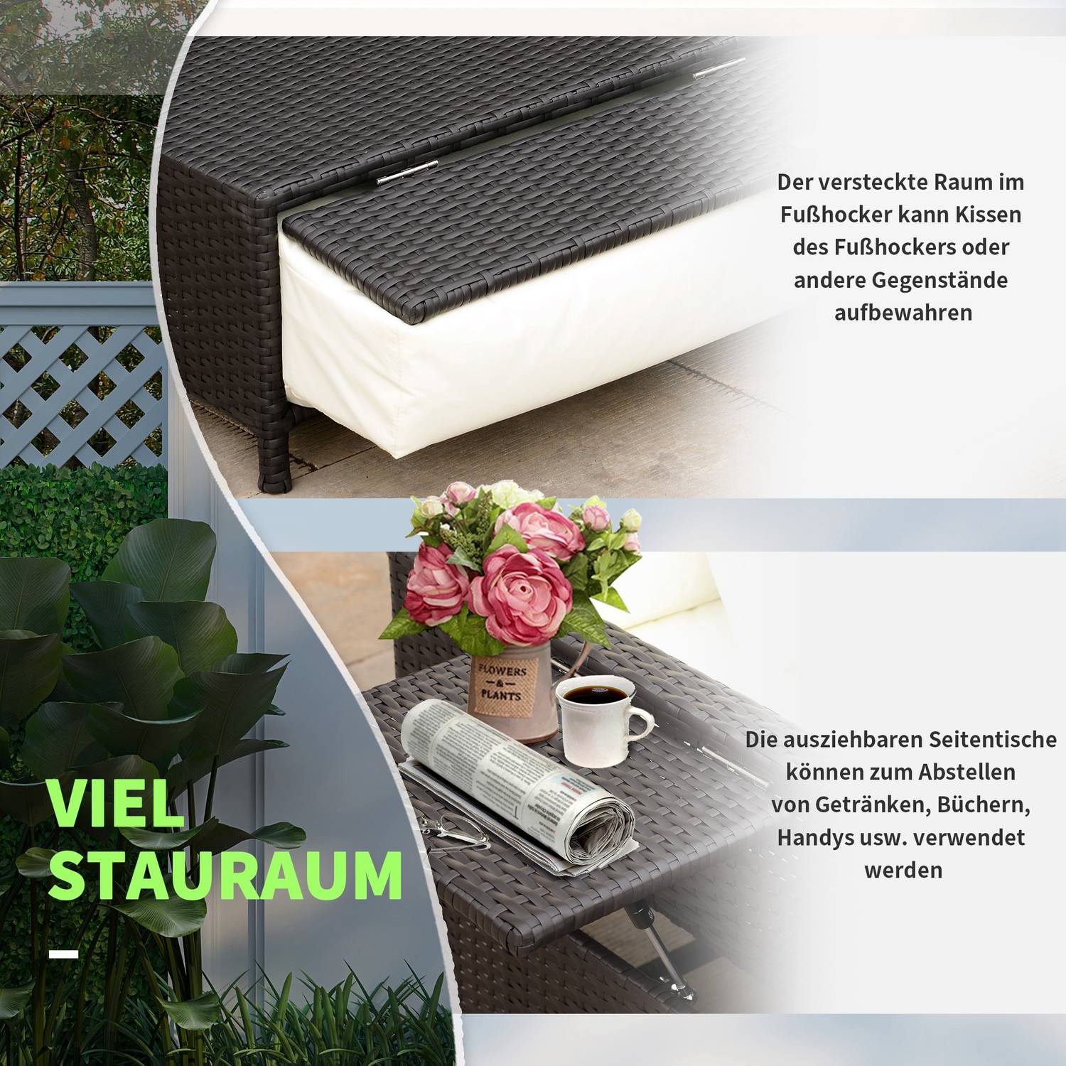 Bruine polyrattan 2-zits tuinstoel met kussens