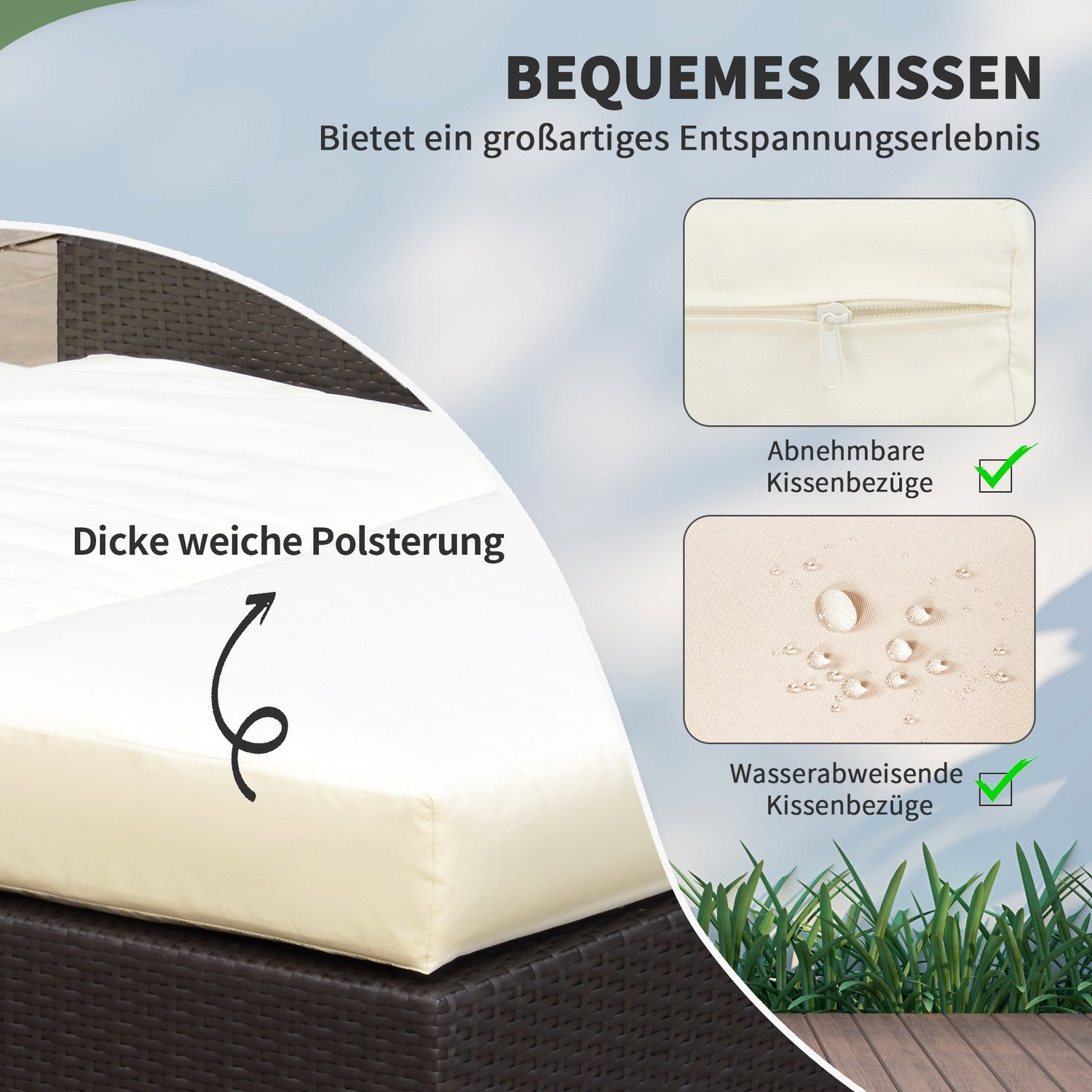 Bruine polyrattan 2-zits tuinstoel met kussens