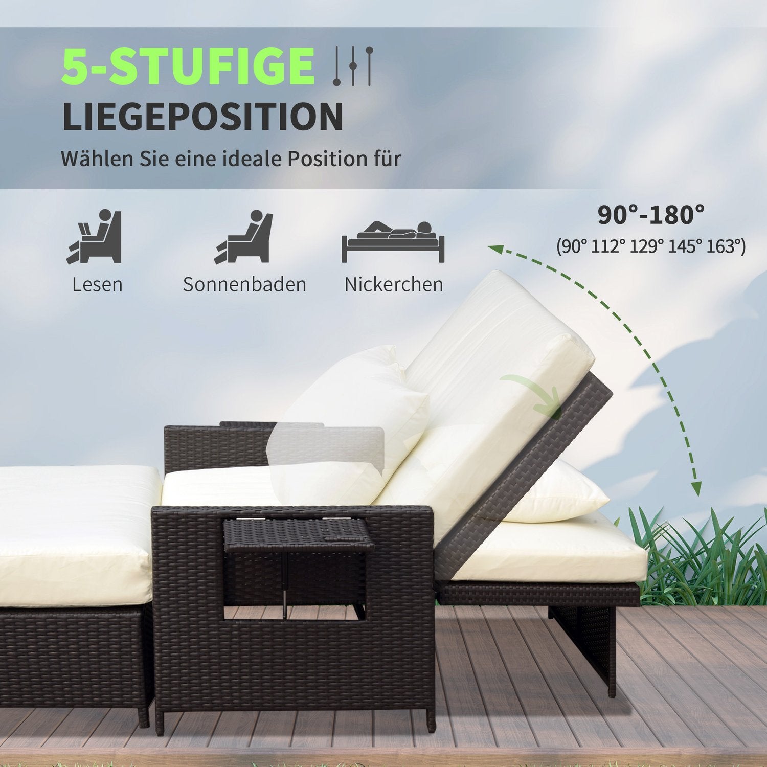 Bruine polyrattan 2-zits tuinstoel met kussens