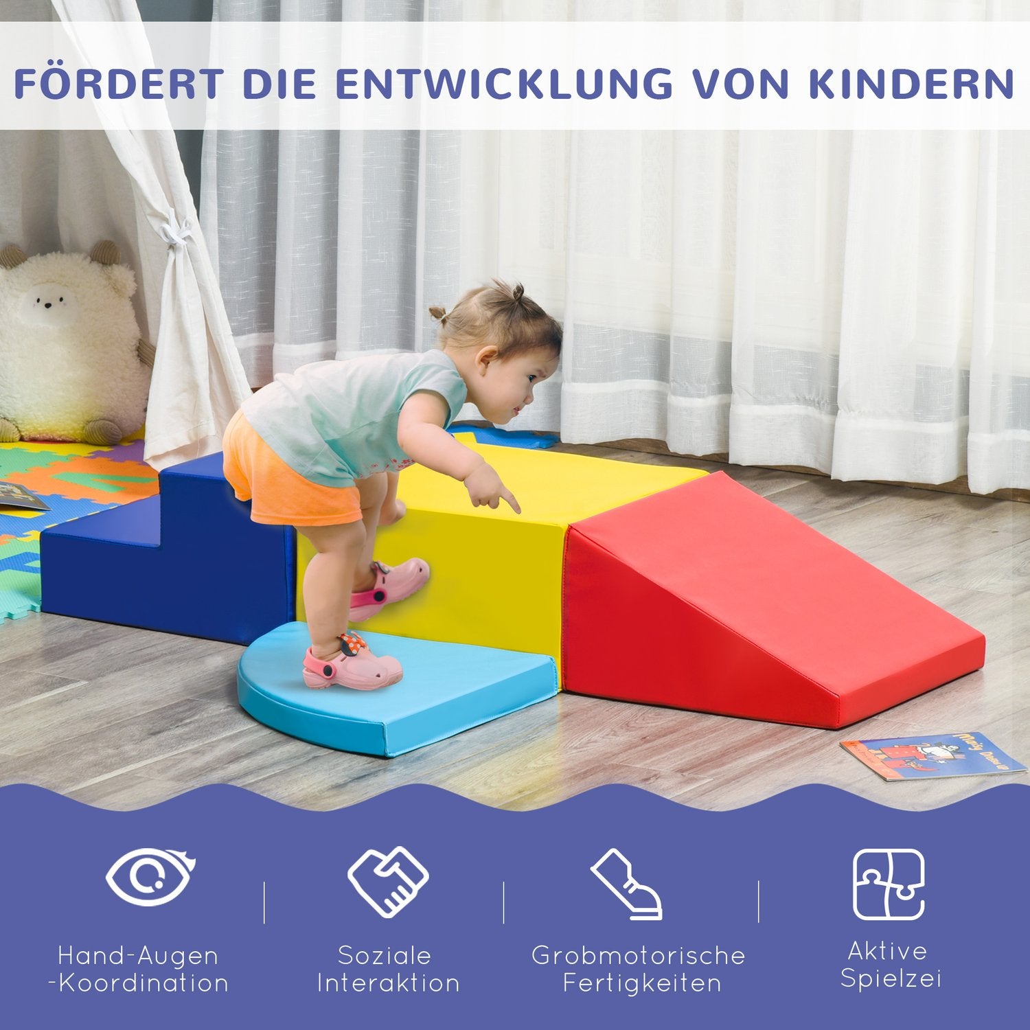Schuimrubberen bouwblokken, zacht, jumbo, meerkleurig, 12-36 maanden