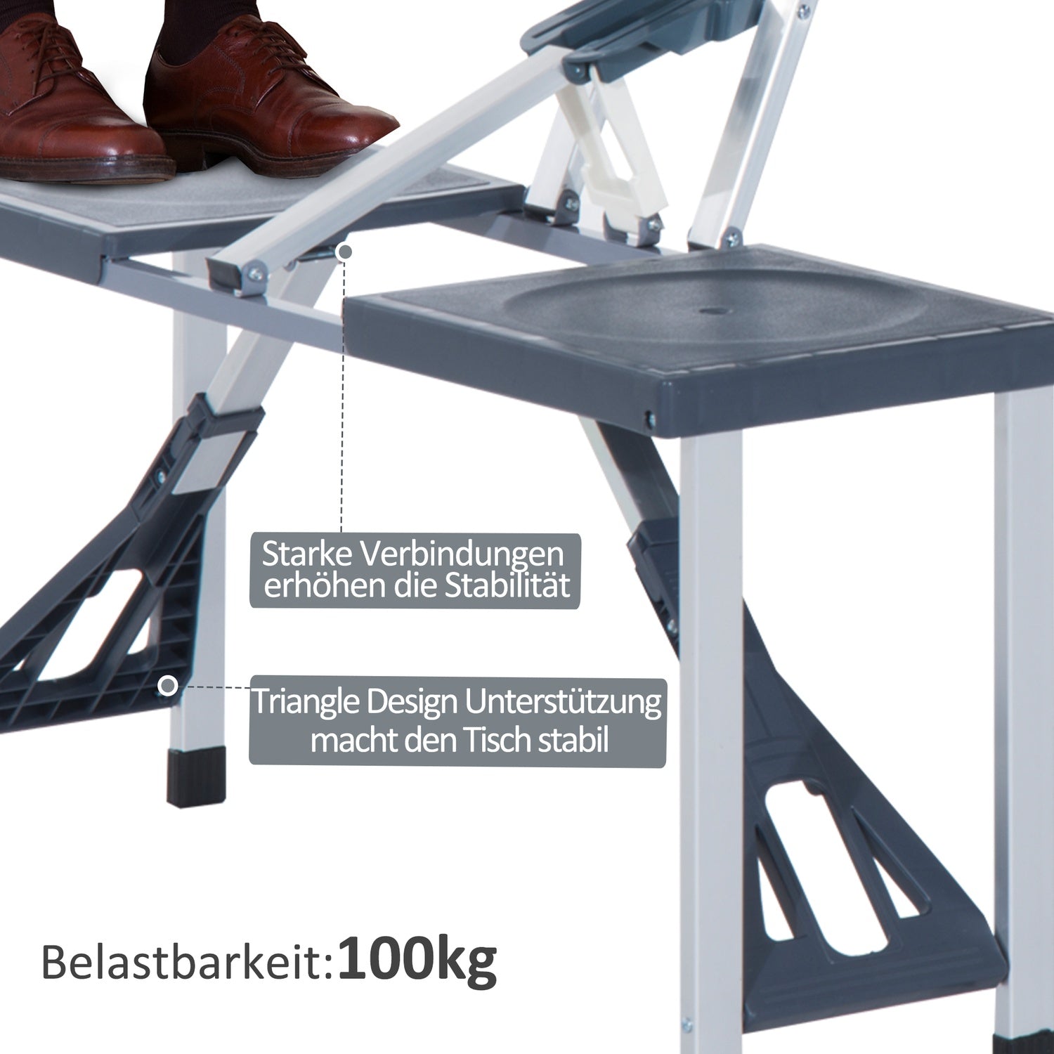 Aluminium campingtafelset met 4 inklapbare zitplaatsen
