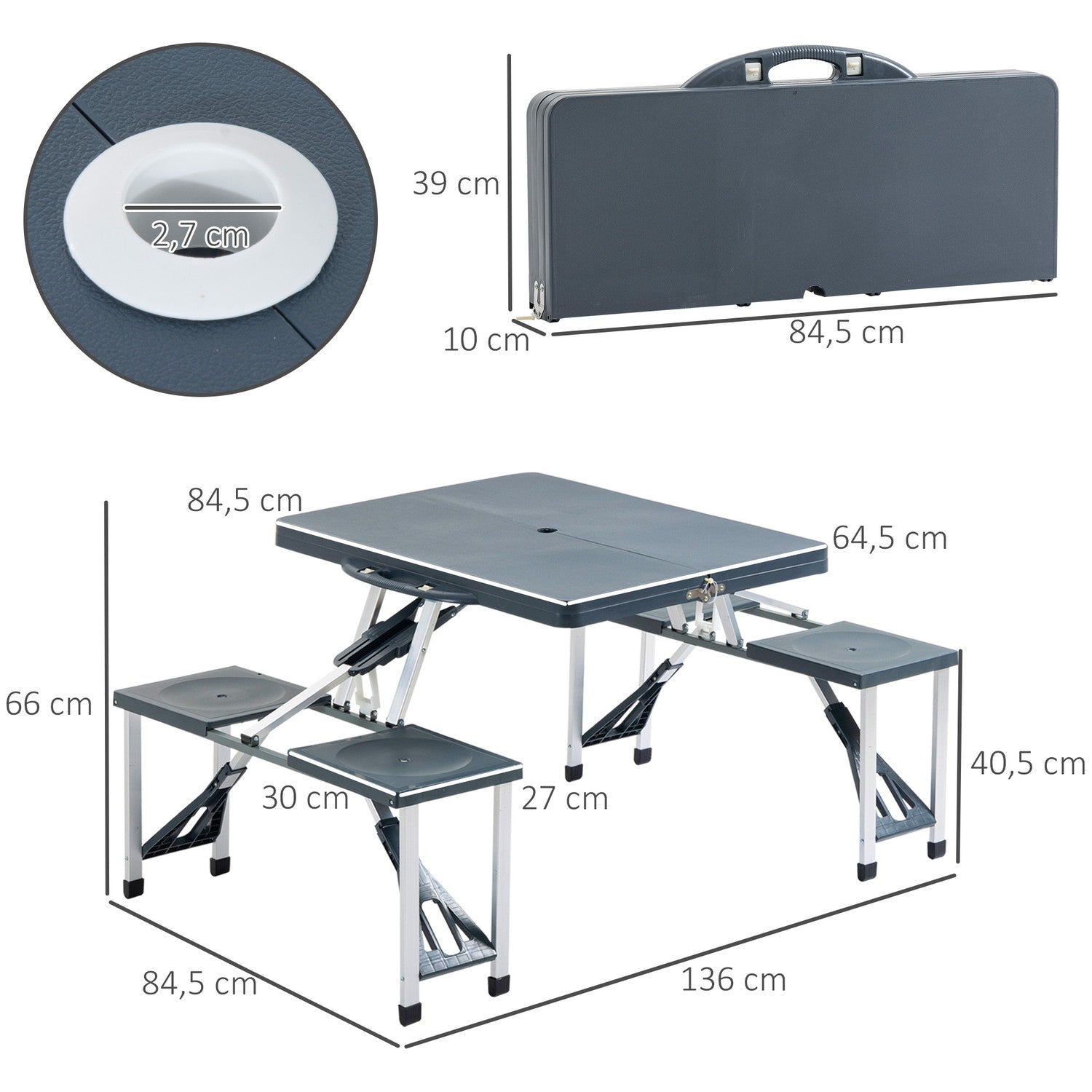Aluminium campingtafelset met 4 inklapbare zitplaatsen