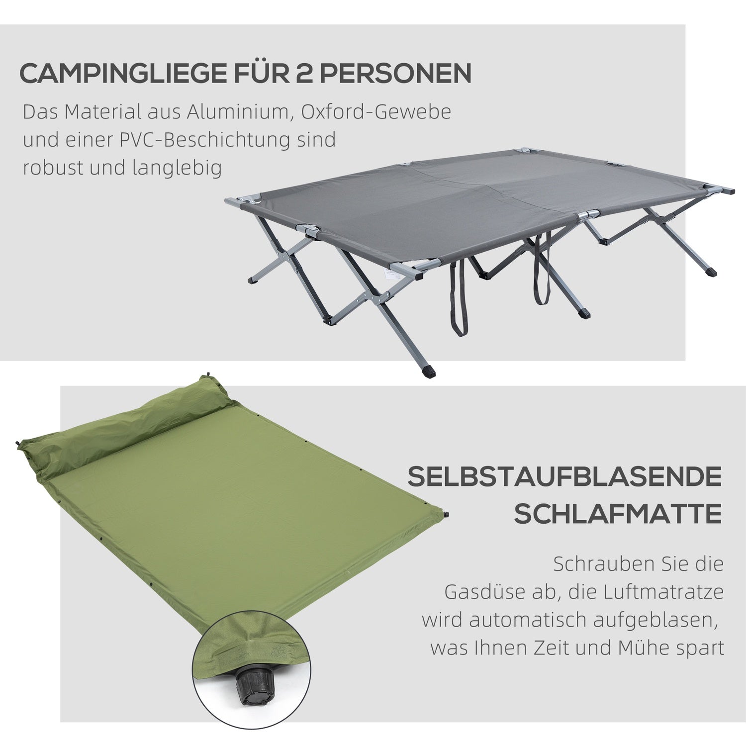 Camping koepeltent met luchtmatras, 2 personen, grijs