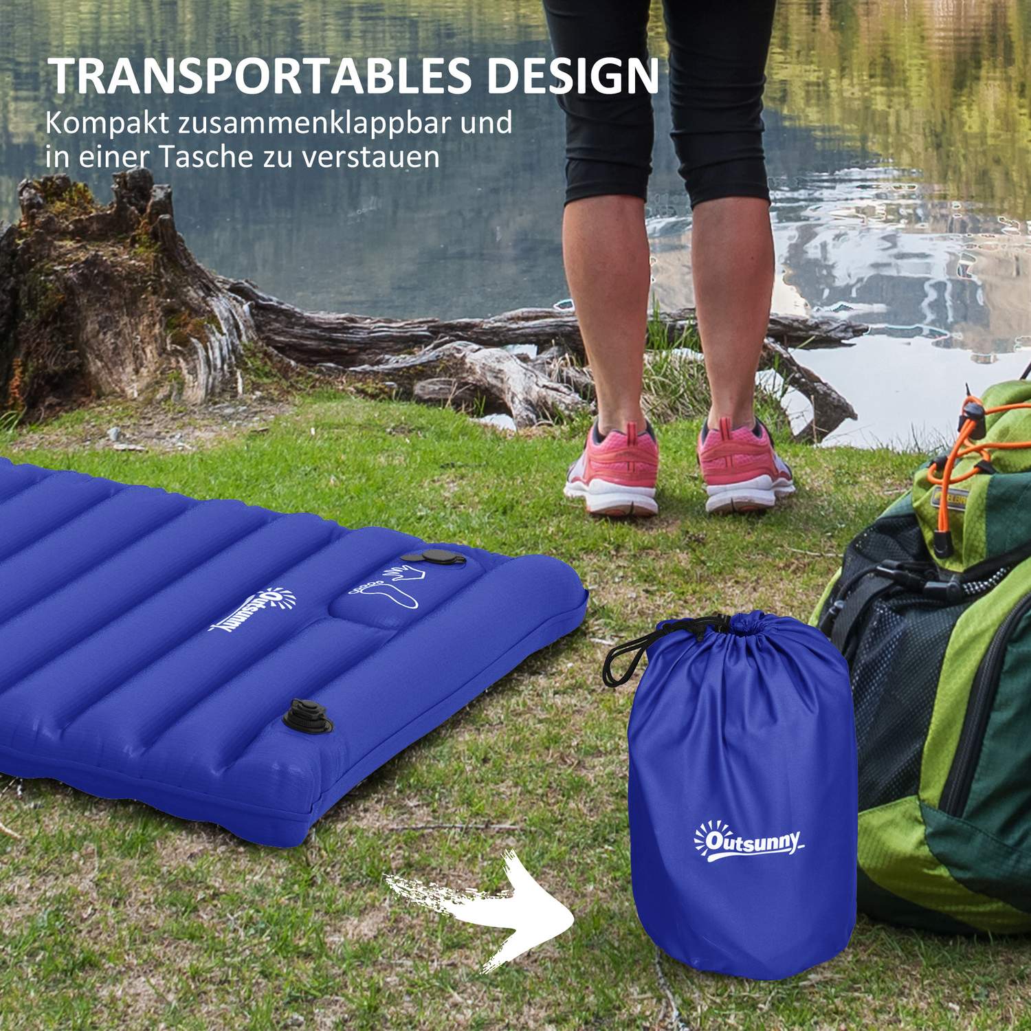 Campingluchtbed met voetpomp, waterafstotend, draagvermogen 120 kg