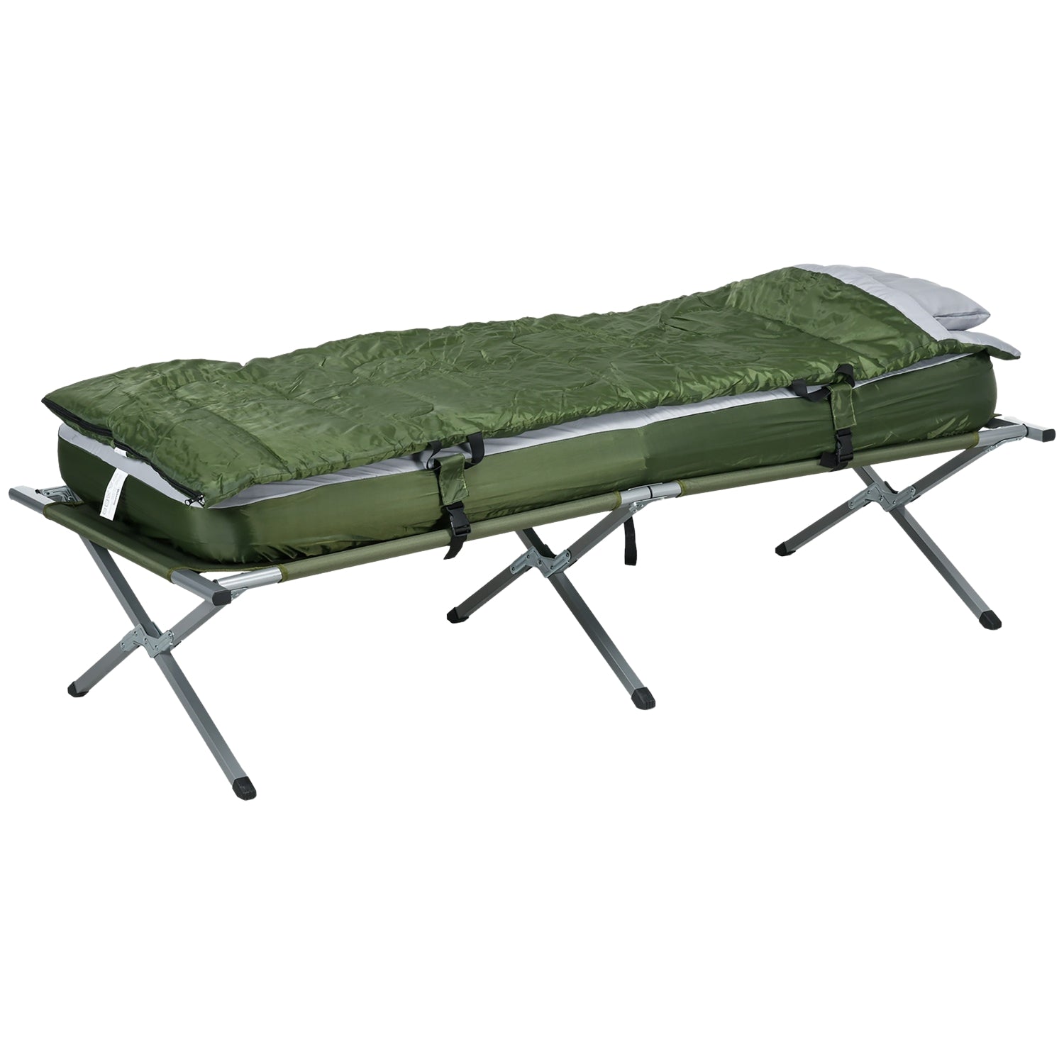 Campingbed met kussen, opvouwbaar, draagvermogen 120 kg, groen