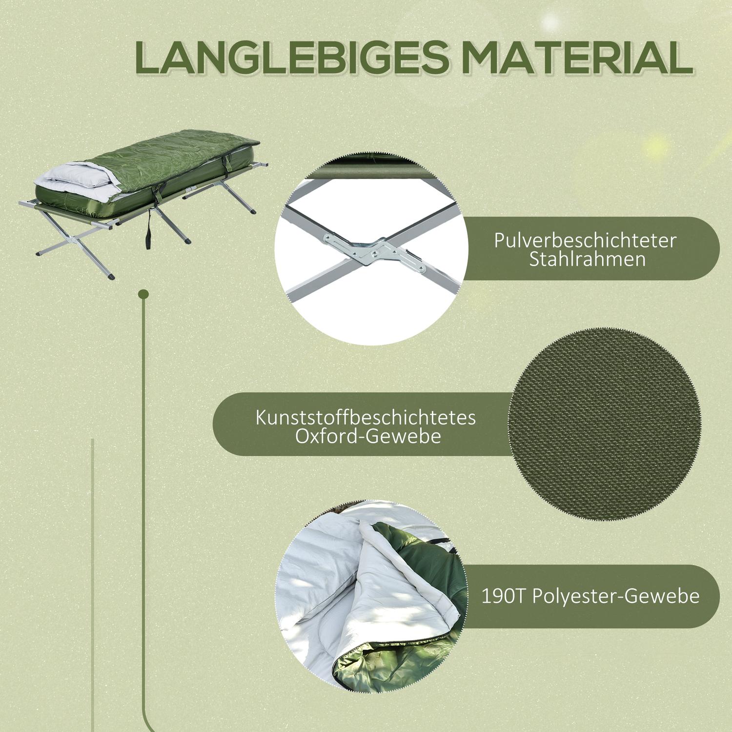 Campingbed met kussen, opvouwbaar, draagvermogen 120 kg, groen