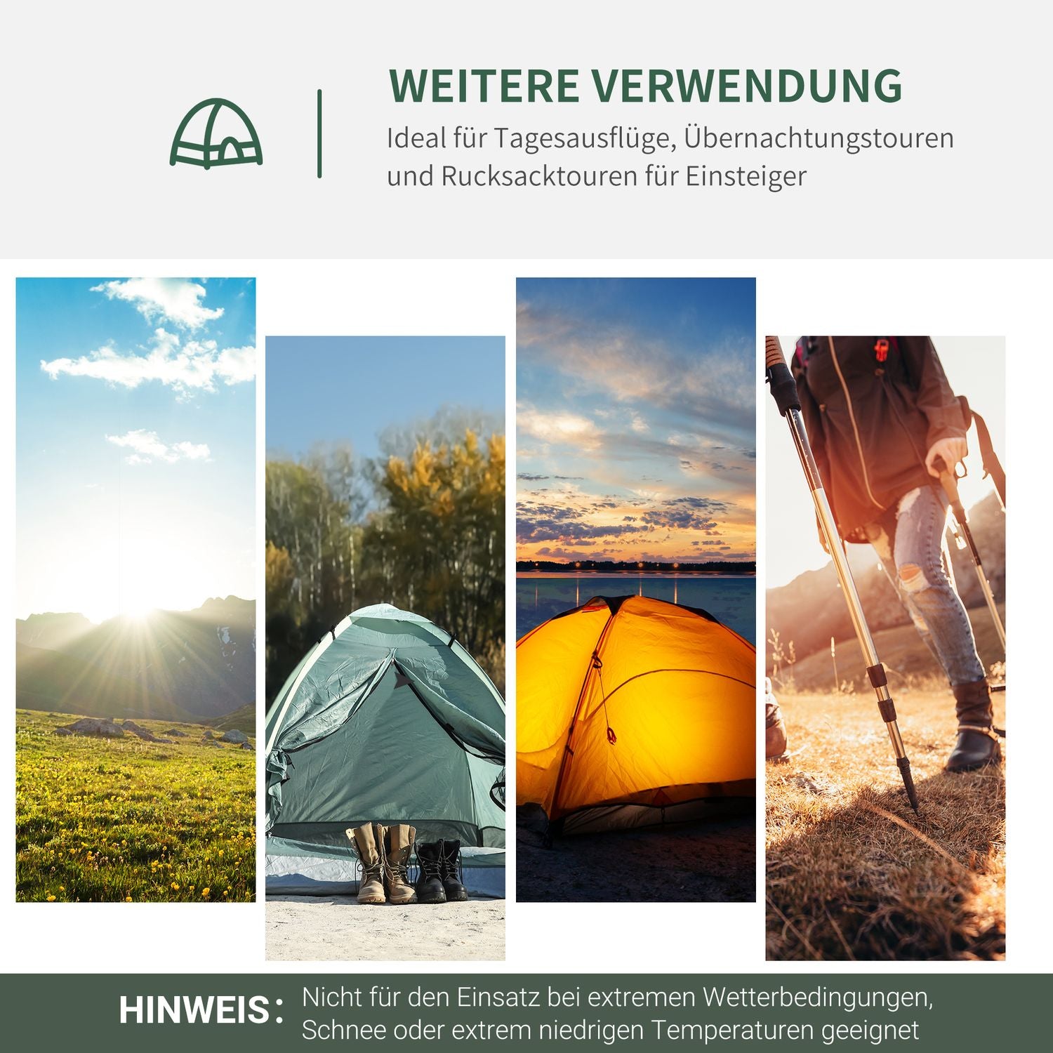 Campingtent voor 2-3 personen, deur & netvenster, grijs