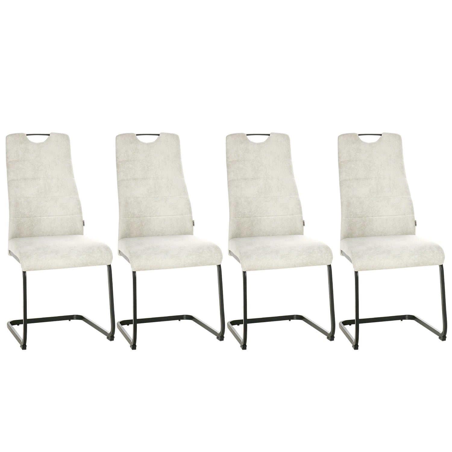 Vrijdragende eetkamerstoelen, ergonomische set van 4, beige polyester