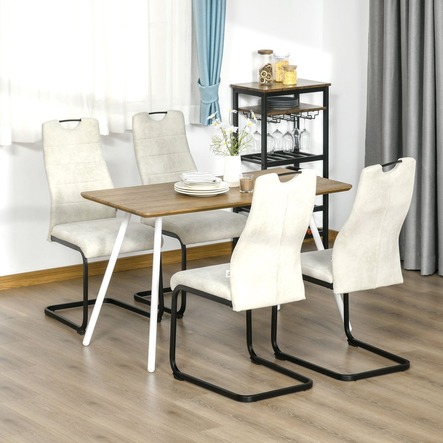 Vrijdragende eetkamerstoelen, ergonomische set van 4, beige polyester