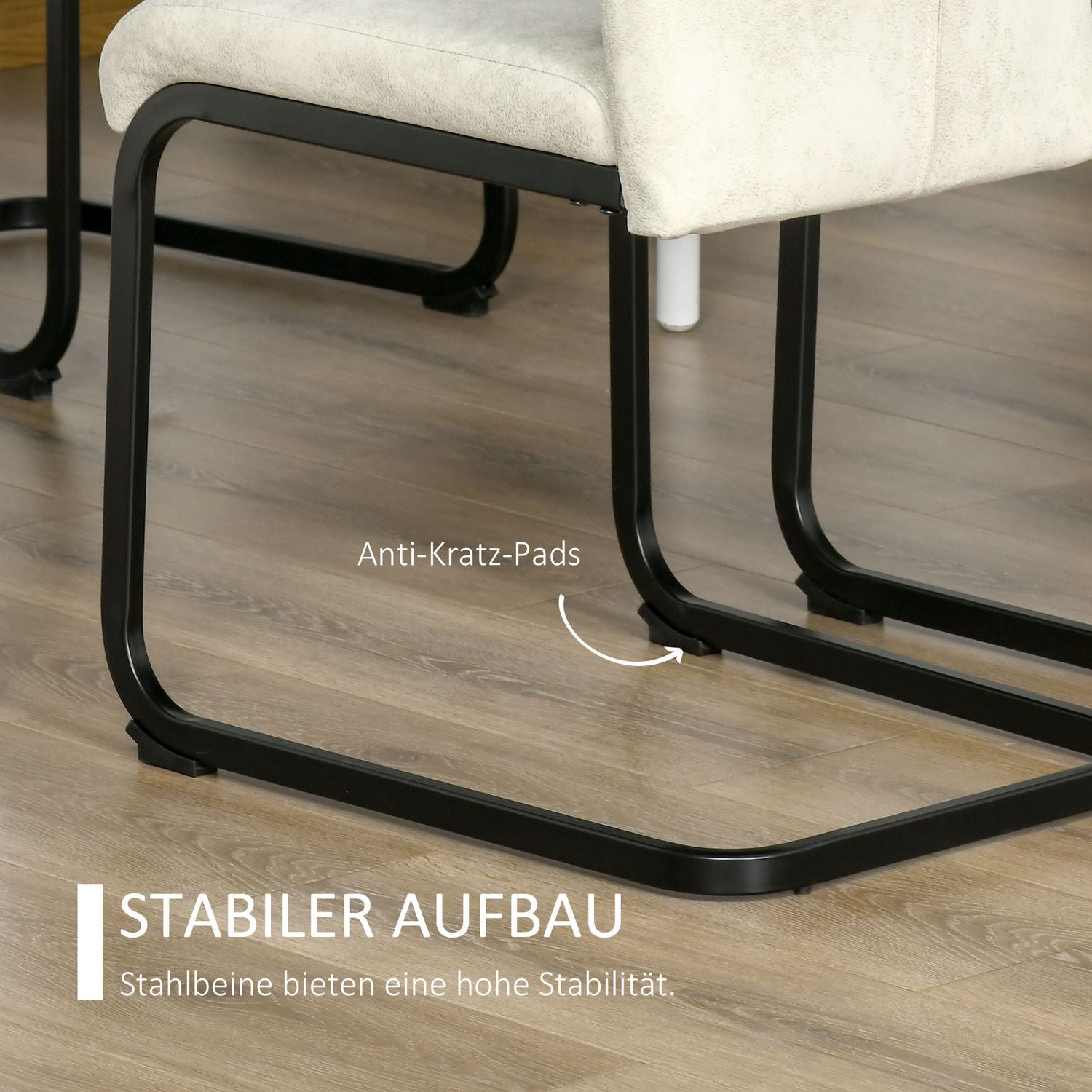 Vrijdragende eetkamerstoelen, ergonomische set van 4, beige polyester