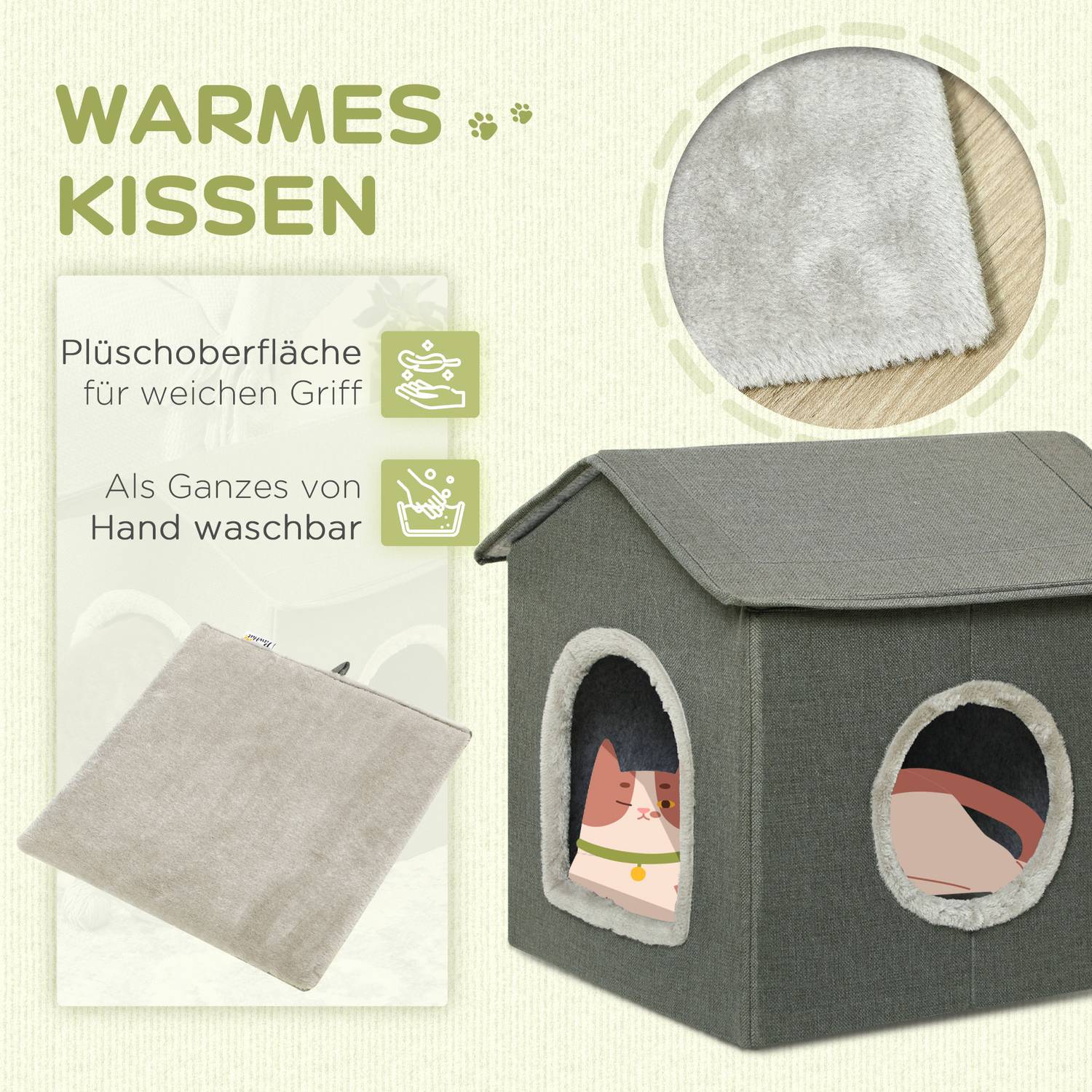 Kattenmand, gezellig grijs polyester, geschikt voor katten tot 5 kg