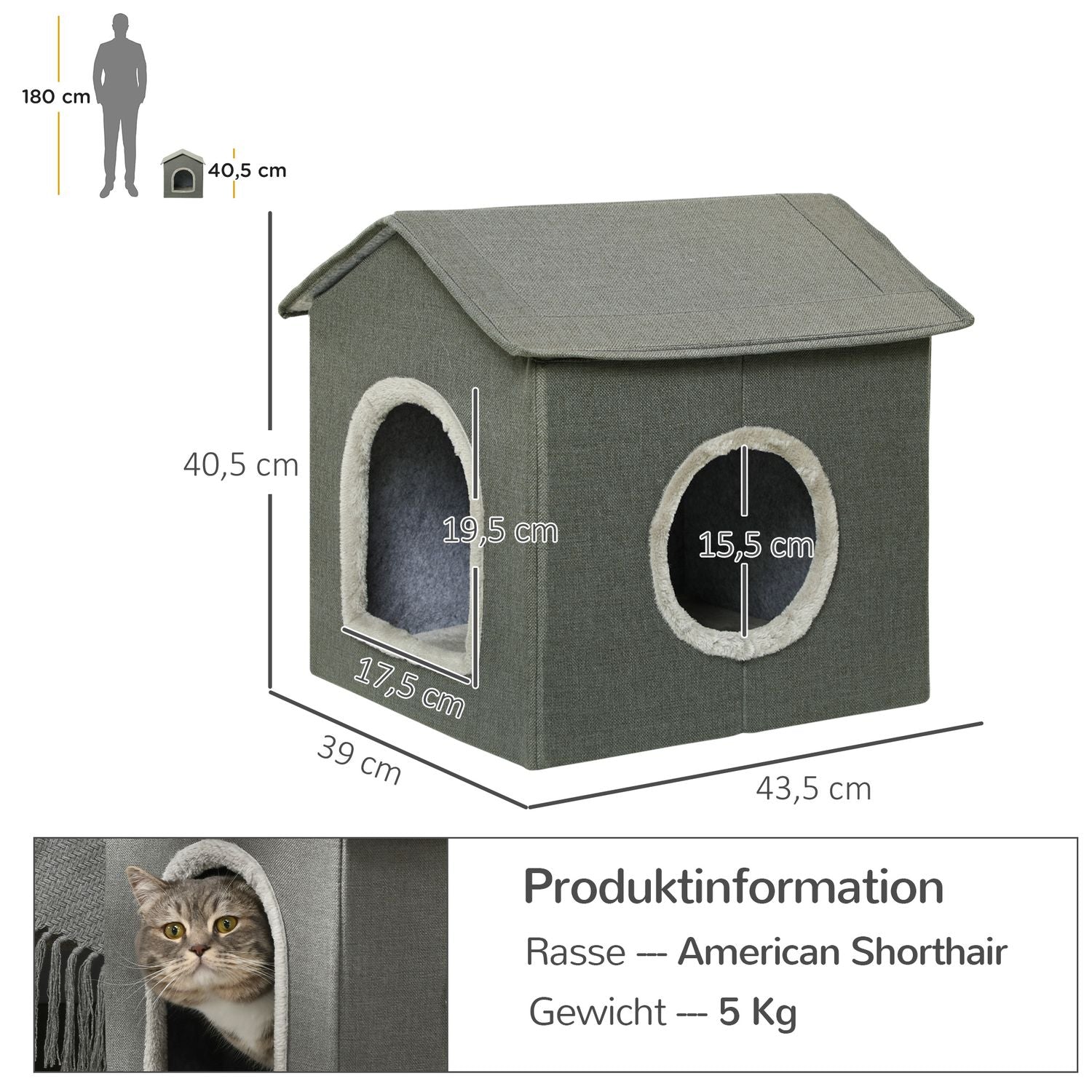 Kattenmand, gezellig grijs polyester, geschikt voor katten tot 5 kg