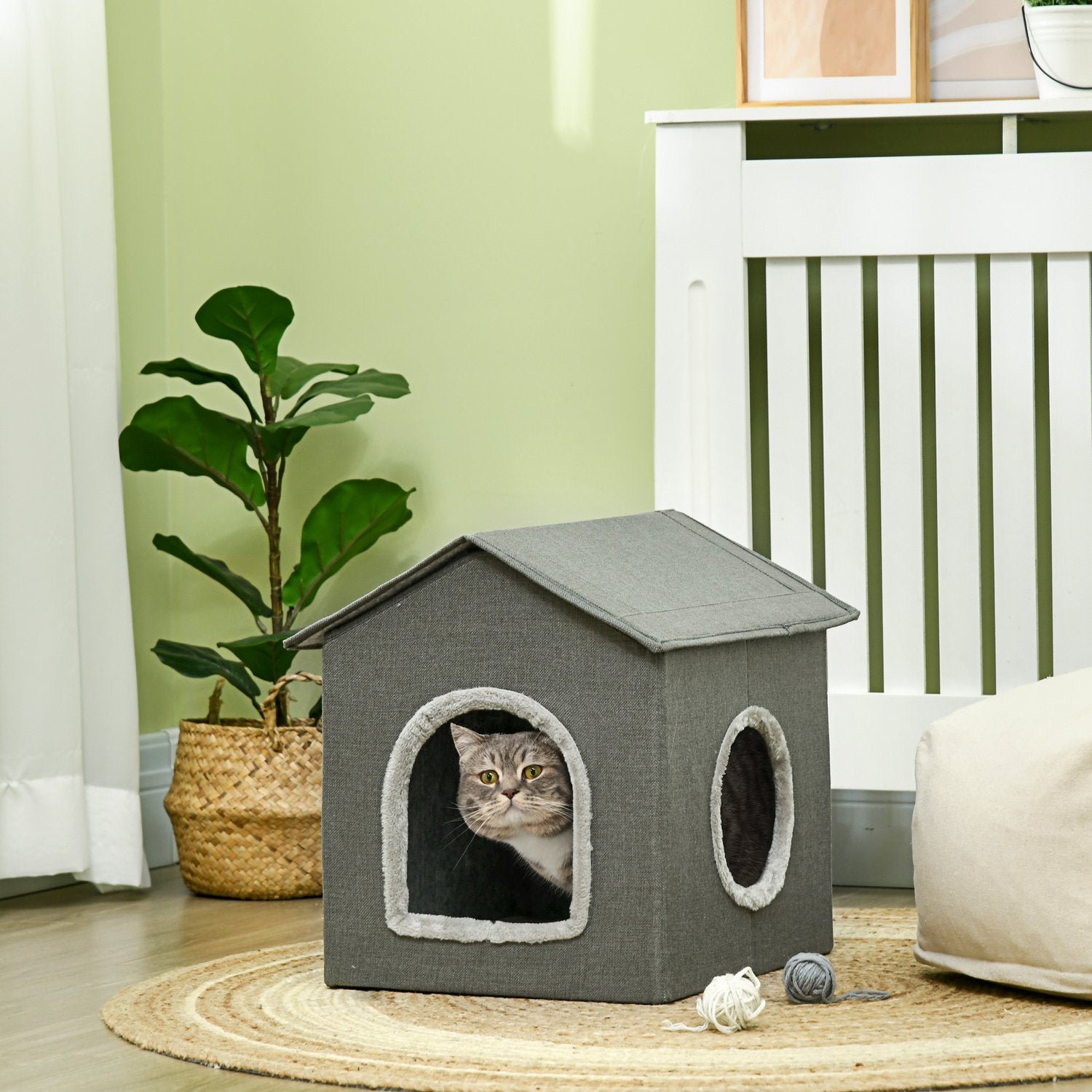 Kattenmand, gezellig grijs polyester, geschikt voor katten tot 5 kg