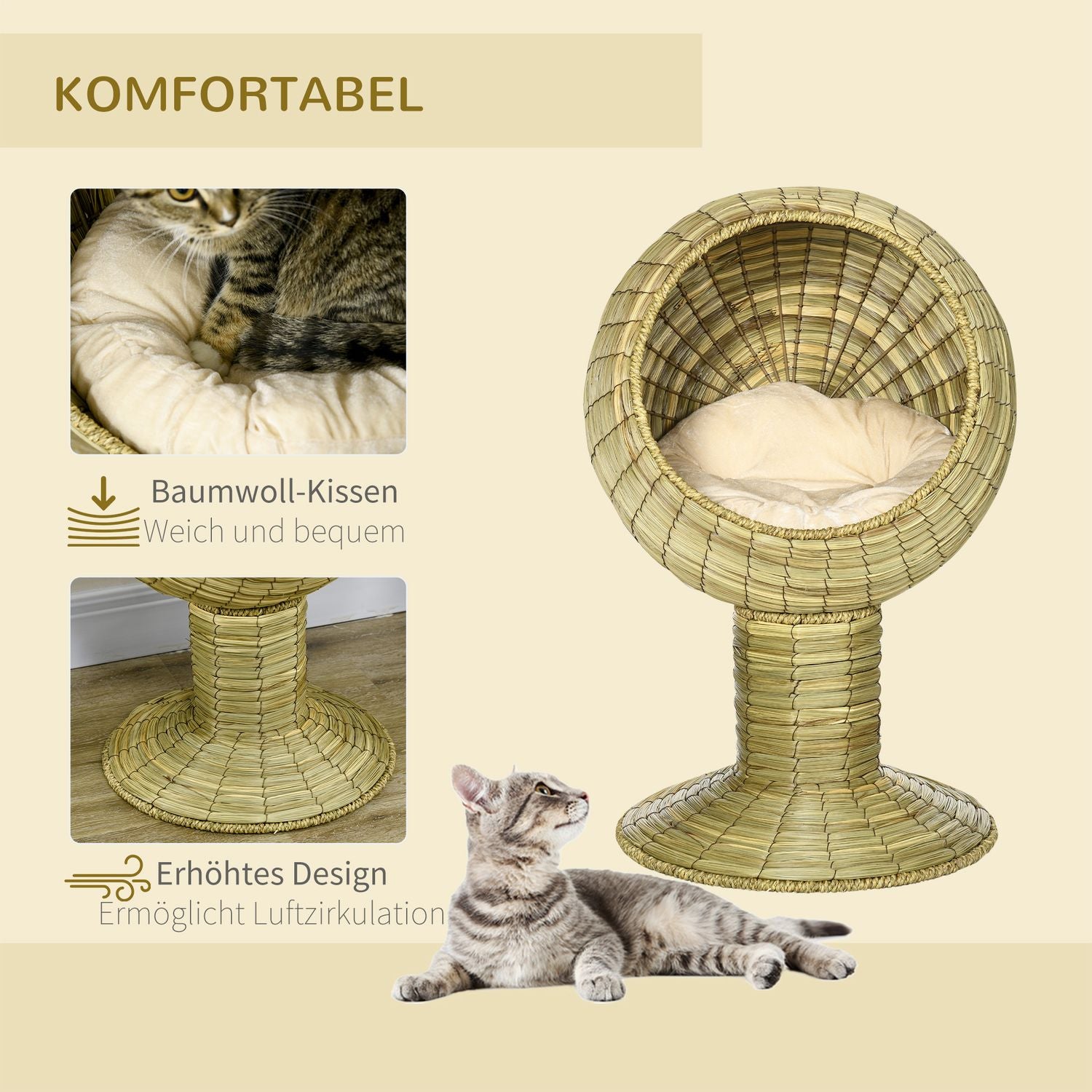 Kattenmand met afneembaar kussen, zeegras, 41x71,5 cm