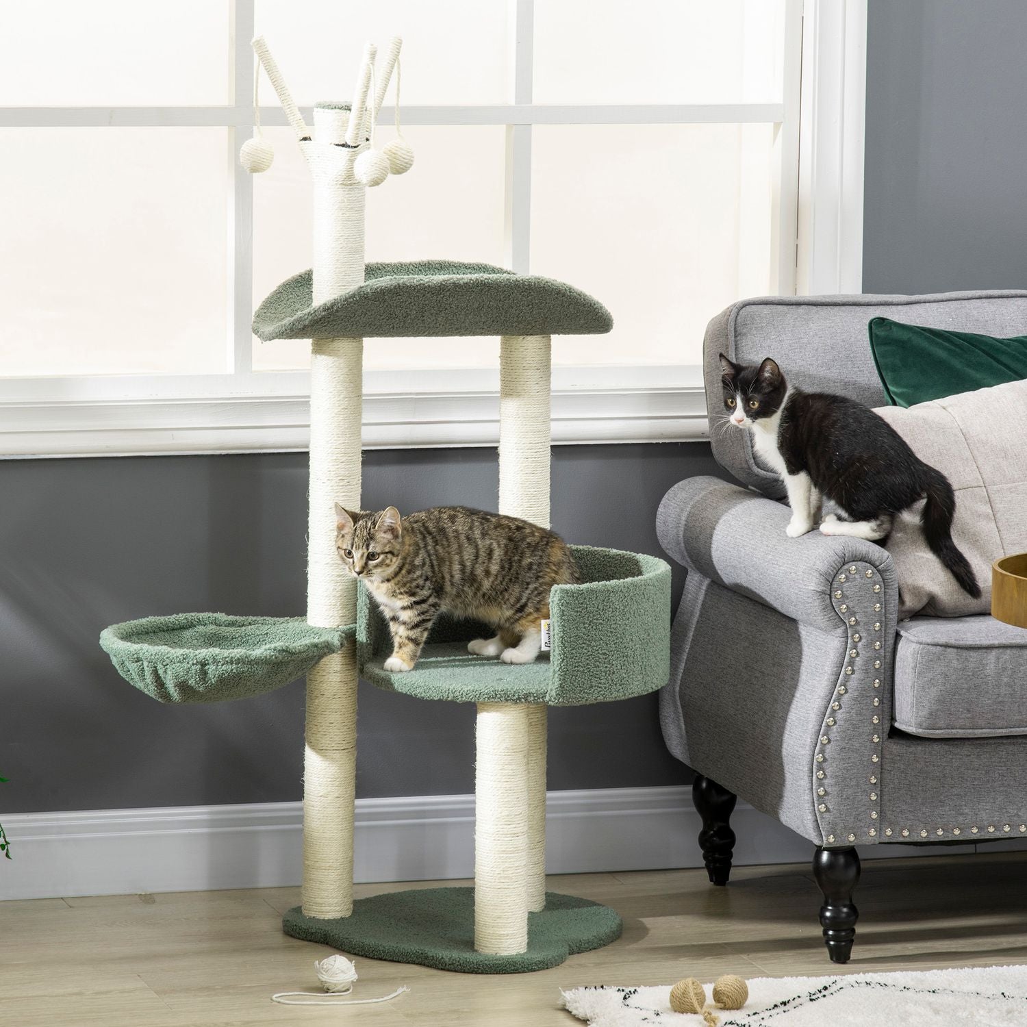 Katten Krabpaal, 123 cm, met ligstoel & speeltje