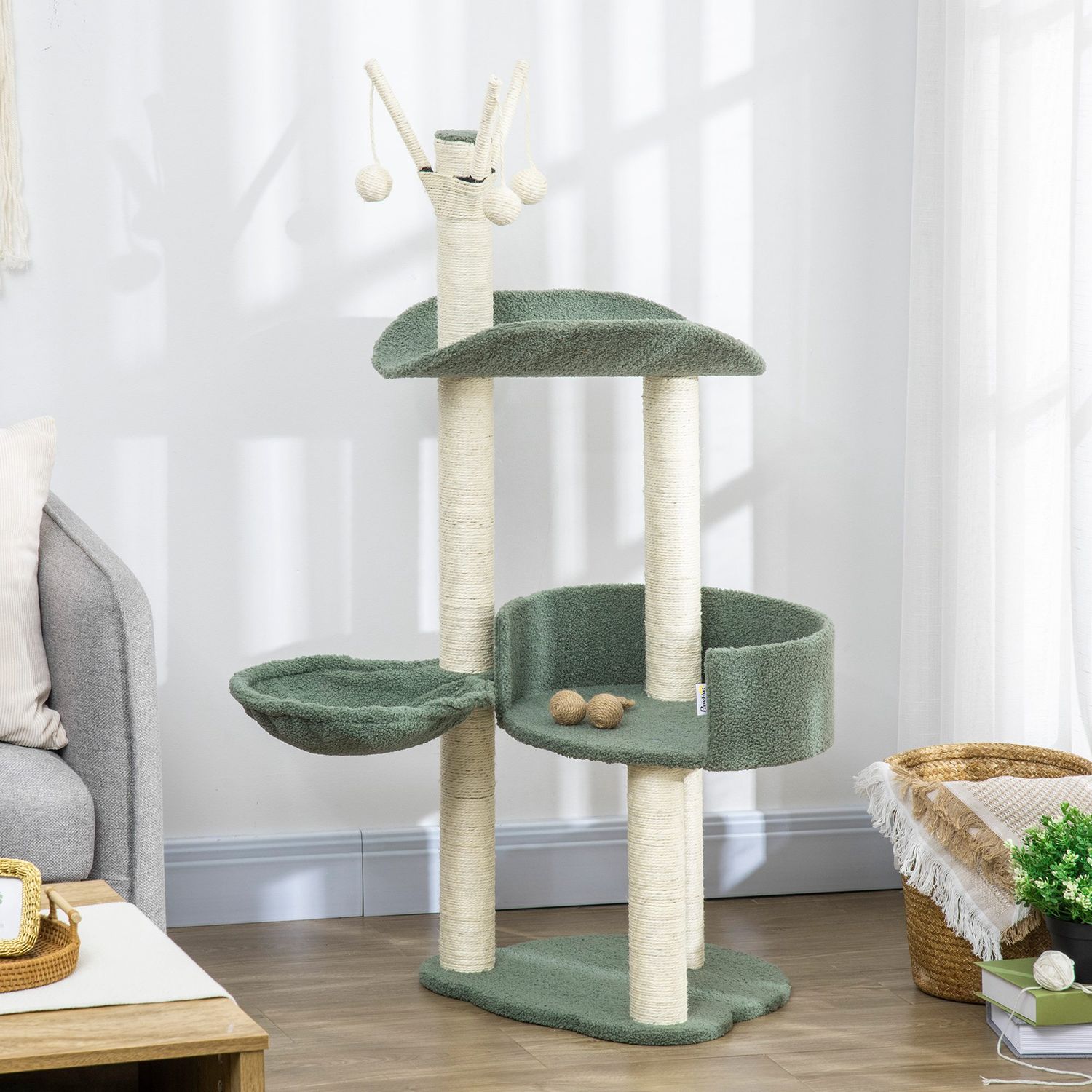 Katten Krabpaal, 123 cm, met ligstoel & speeltje