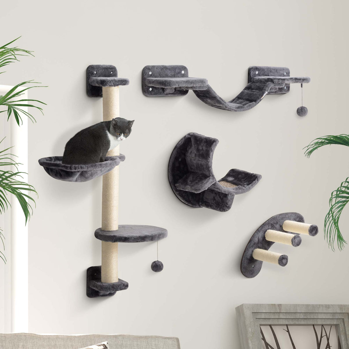 Klimwand voor katten met hangmat, donkergrijs, 4-delig