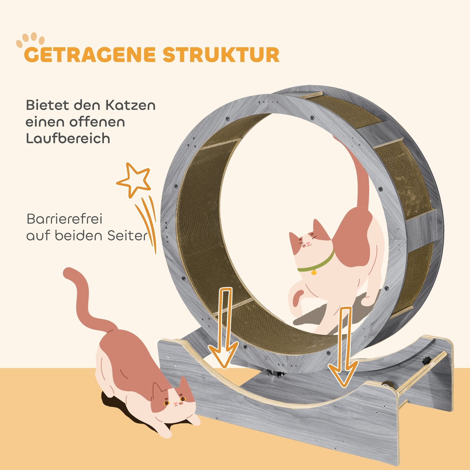 Roue d'exercice pour chat avec frein et planche à griffer, gris
