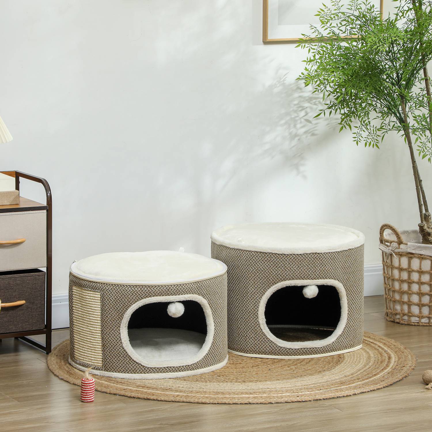 Krabton – 2 grotten, sisal, 69 cm, koffie/crème