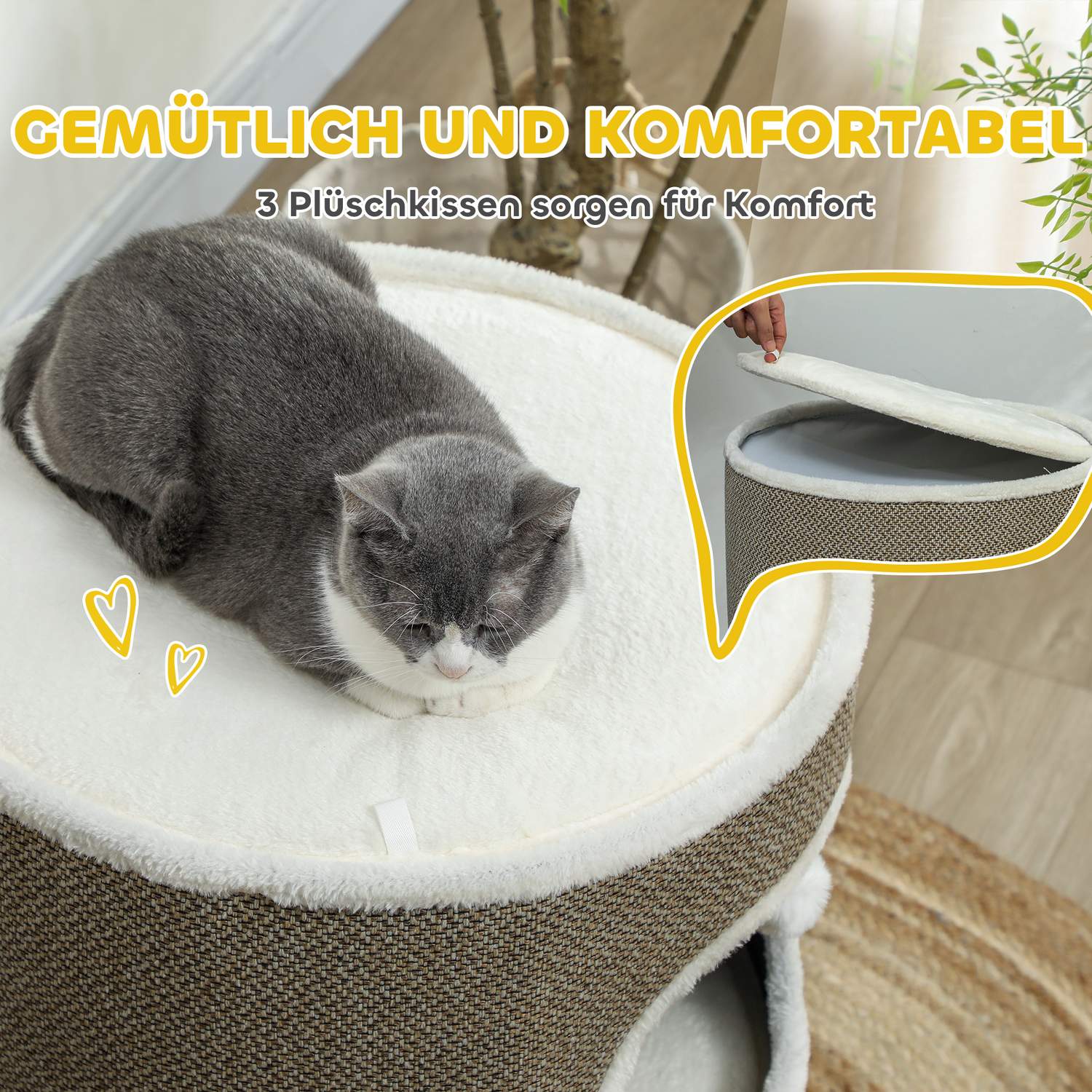 Krabton – 2 grotten, sisal, 69 cm, koffie/crème