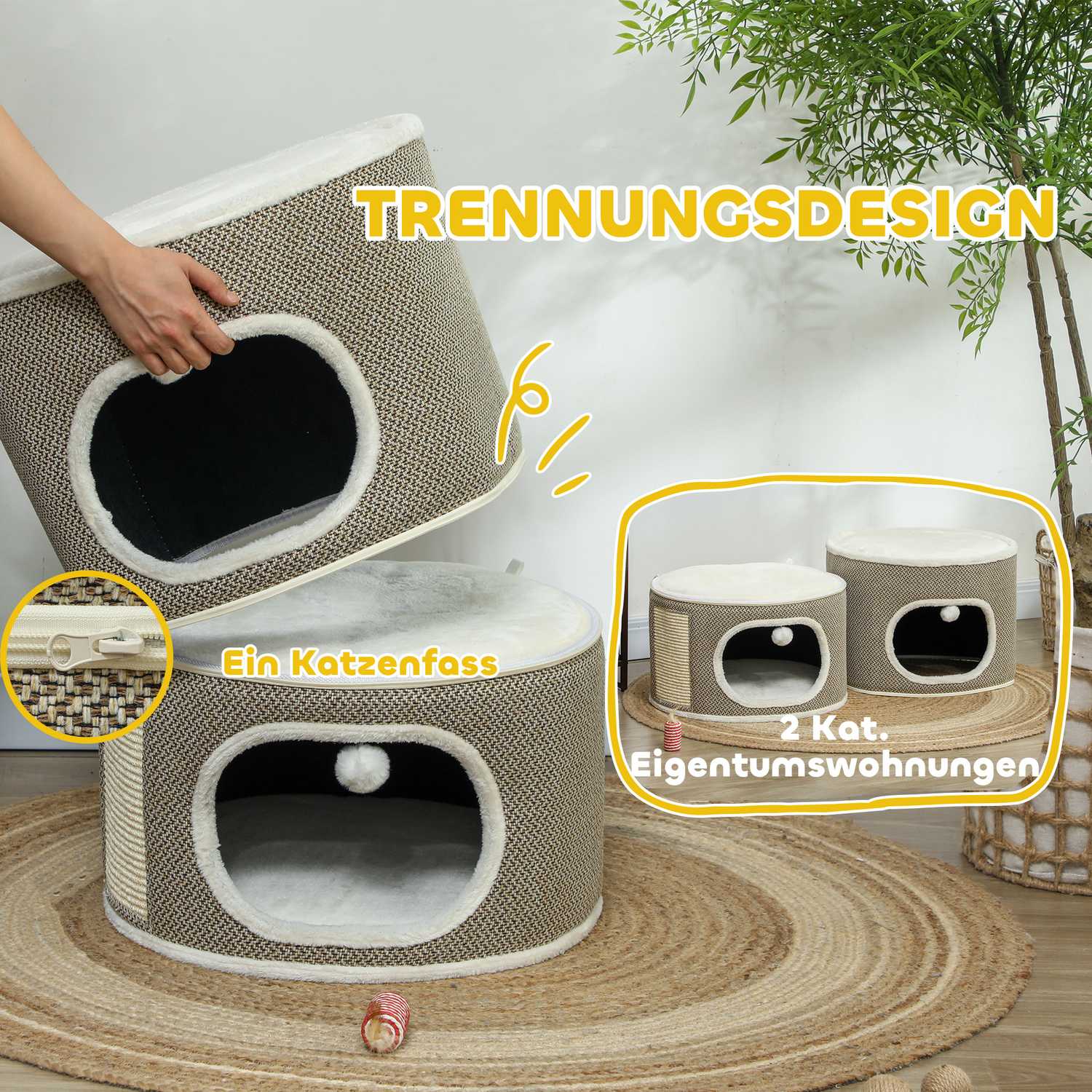 Krabton – 2 grotten, sisal, 69 cm, koffie/crème