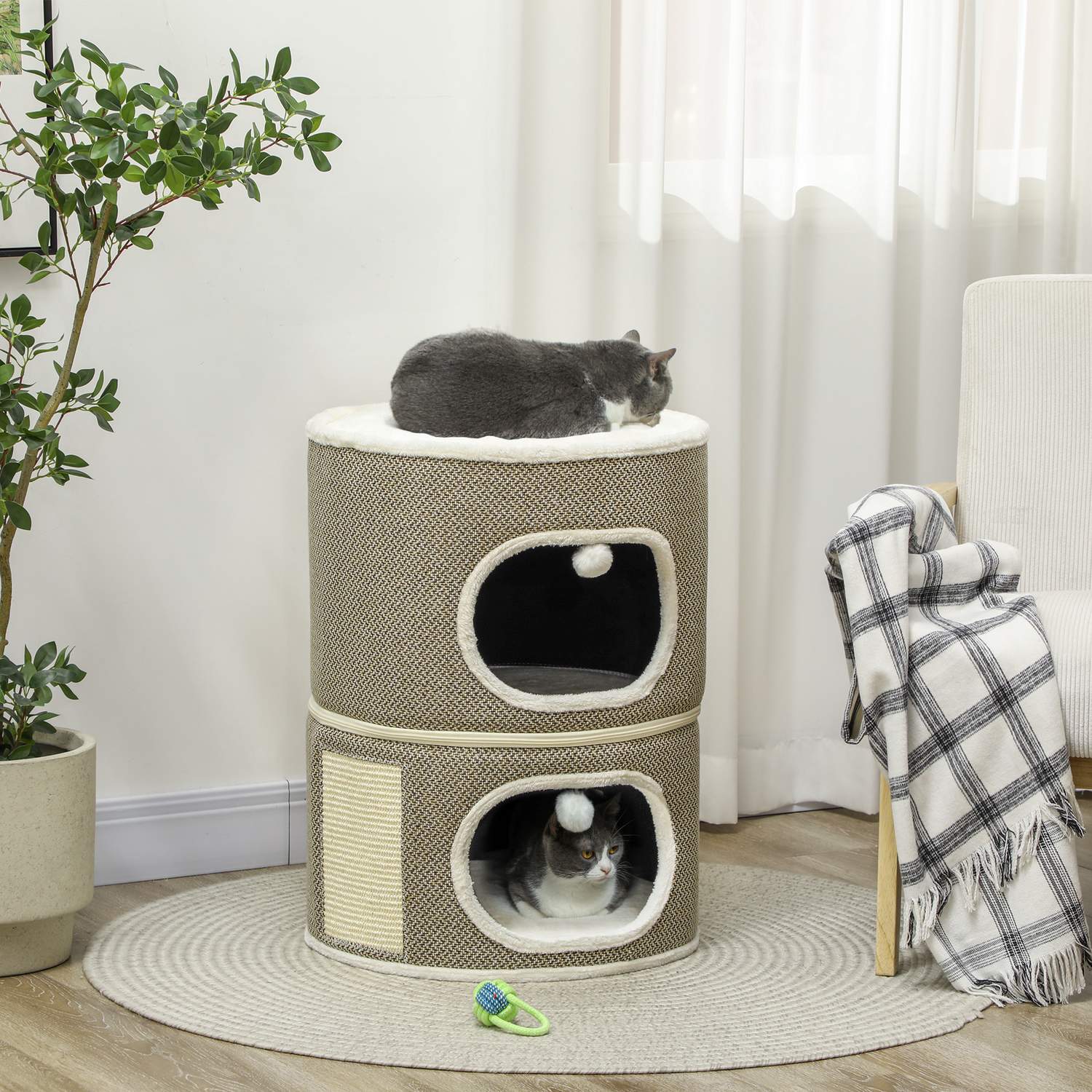 Krabton – 2 grotten, sisal, 69 cm, koffie/crème