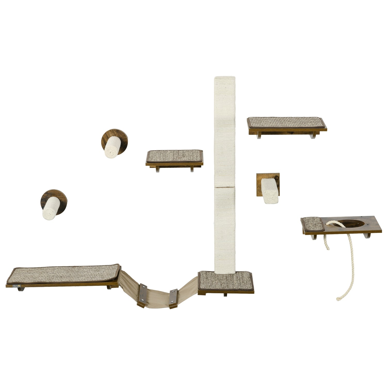 Set parete da arrampicata per gatti, mobile 8 pezzi con tiragraffi in sisal