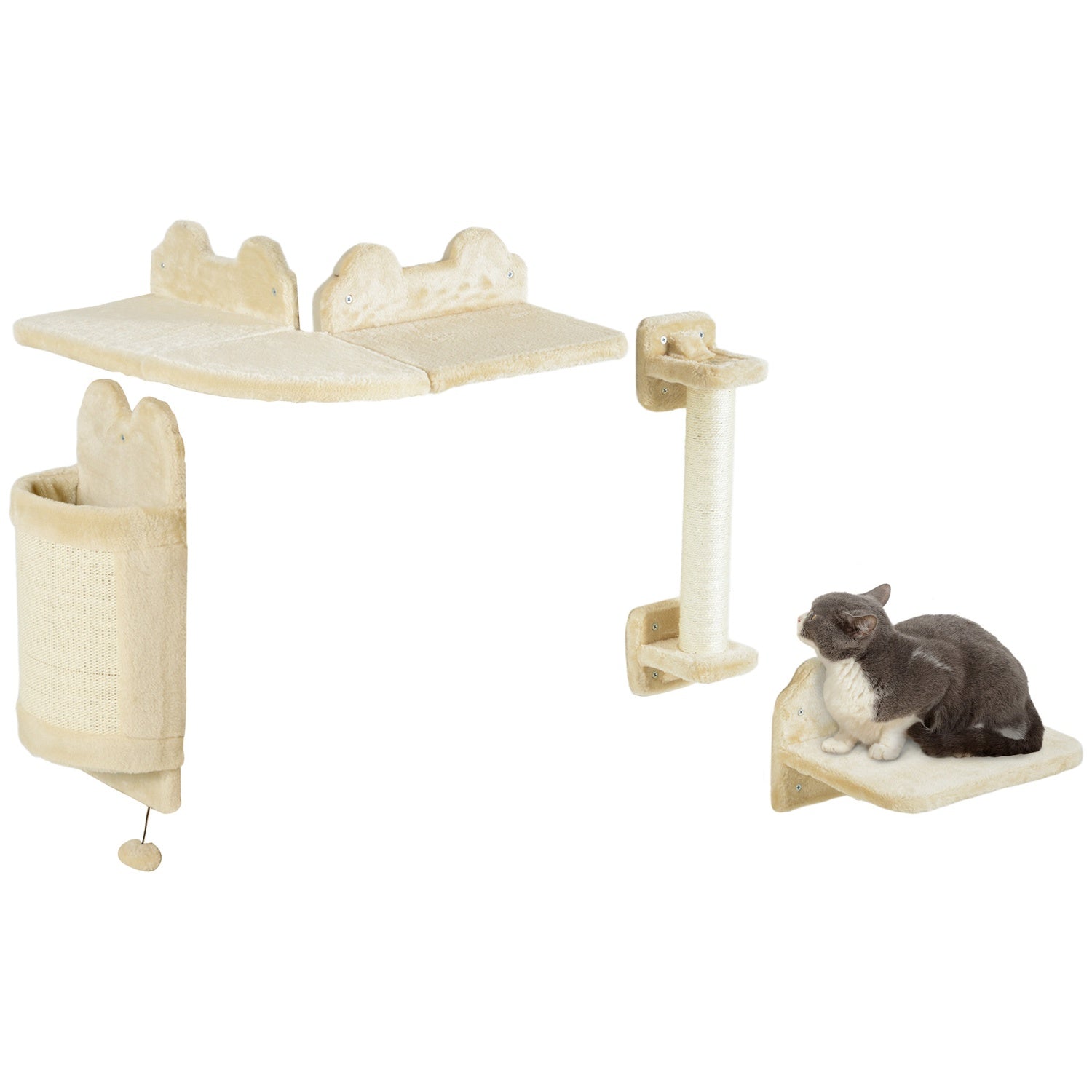Kattenklimwandsset, 4-delig pluchen meubel, beige