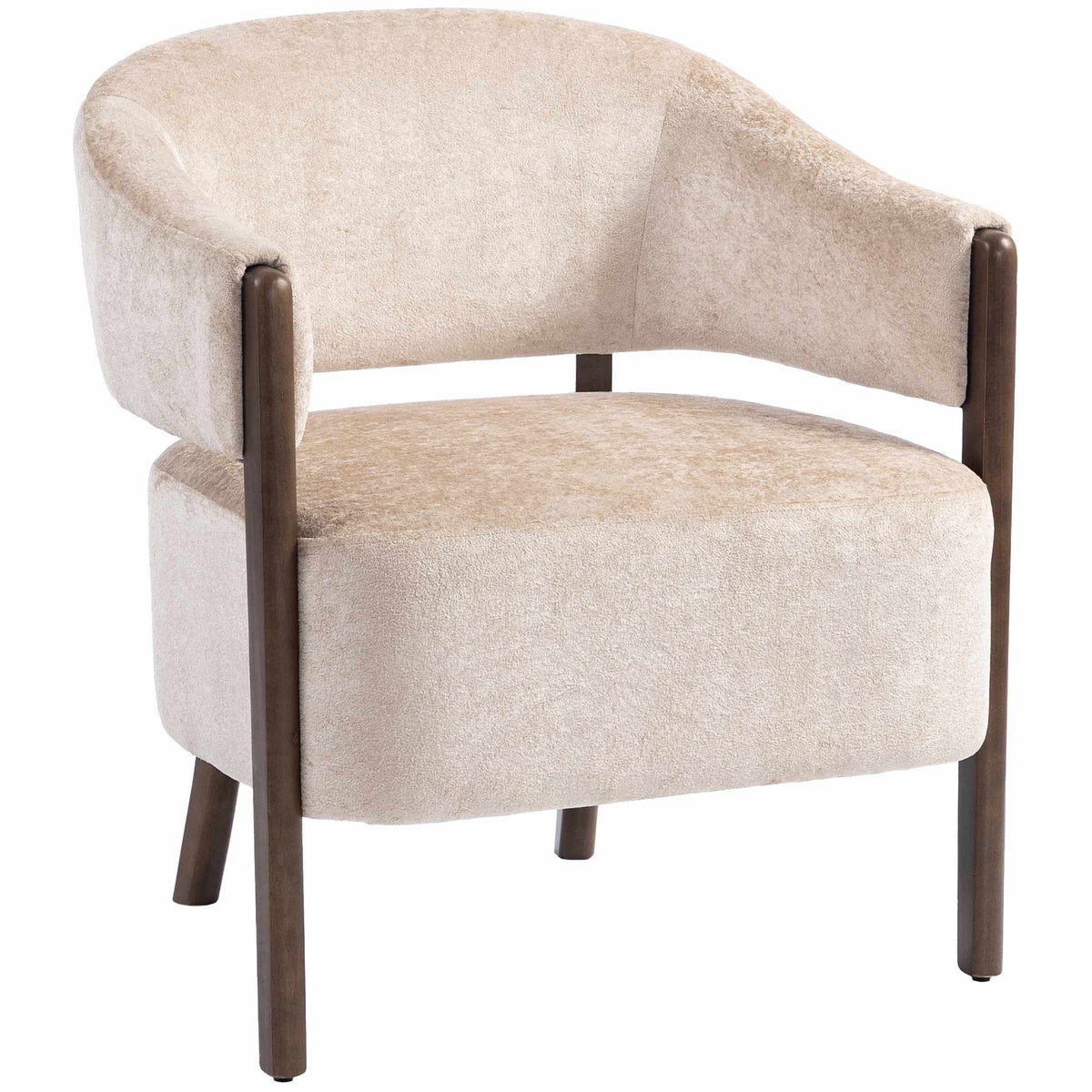 Chenillefåtölj med massiv träram, beige