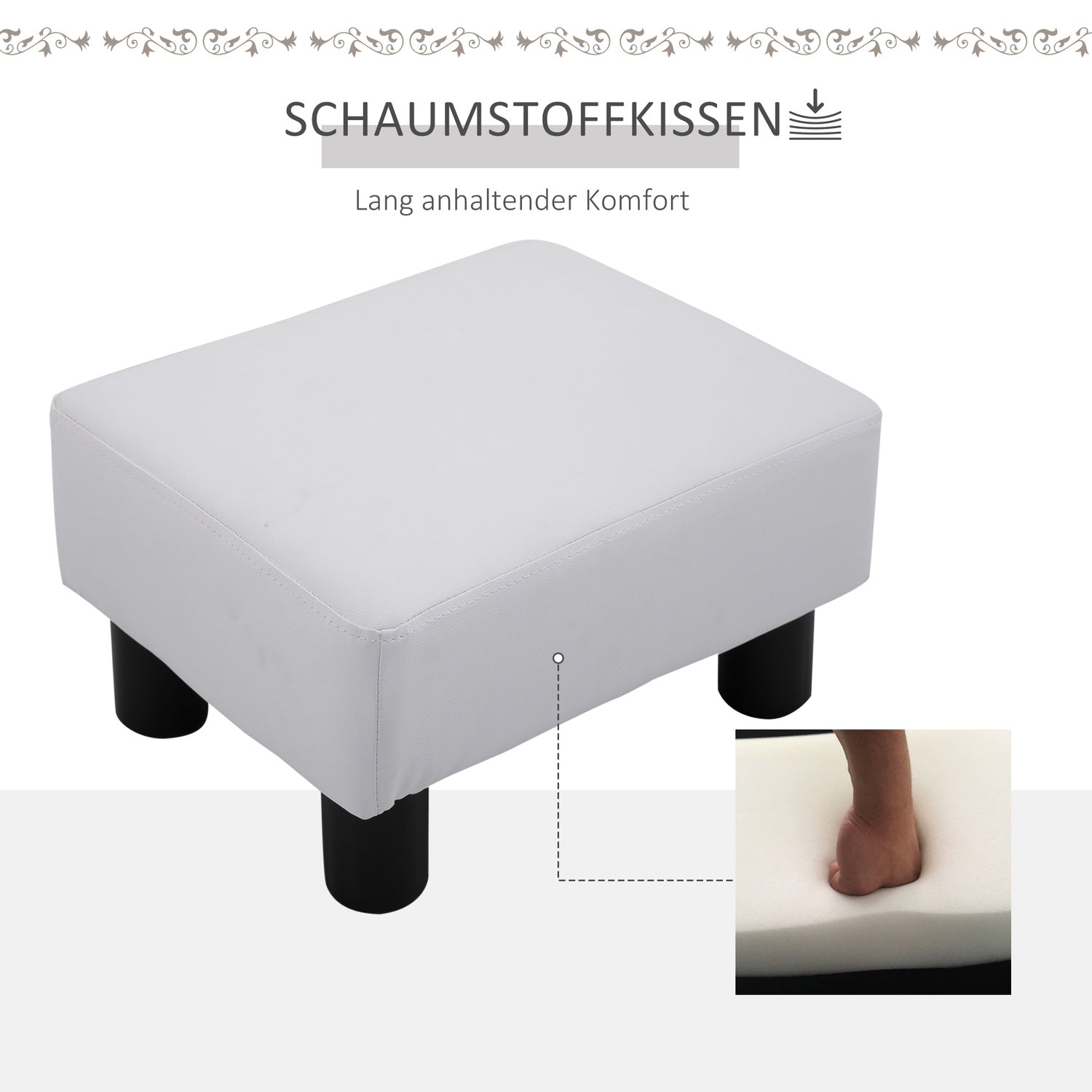 Chesterfield voetenbank in kunstleer, Wit, 40x30x24 cm