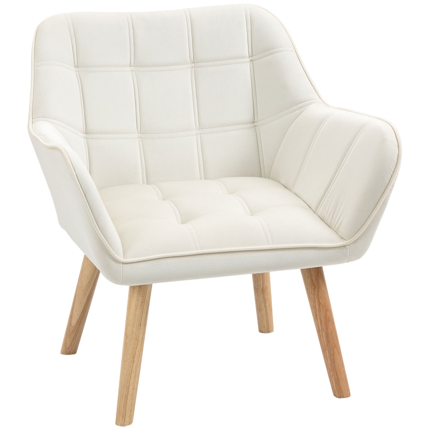 Roomwitte Fluweellook Fauteuil, verhoogde poten, 64x62x72,5 cm