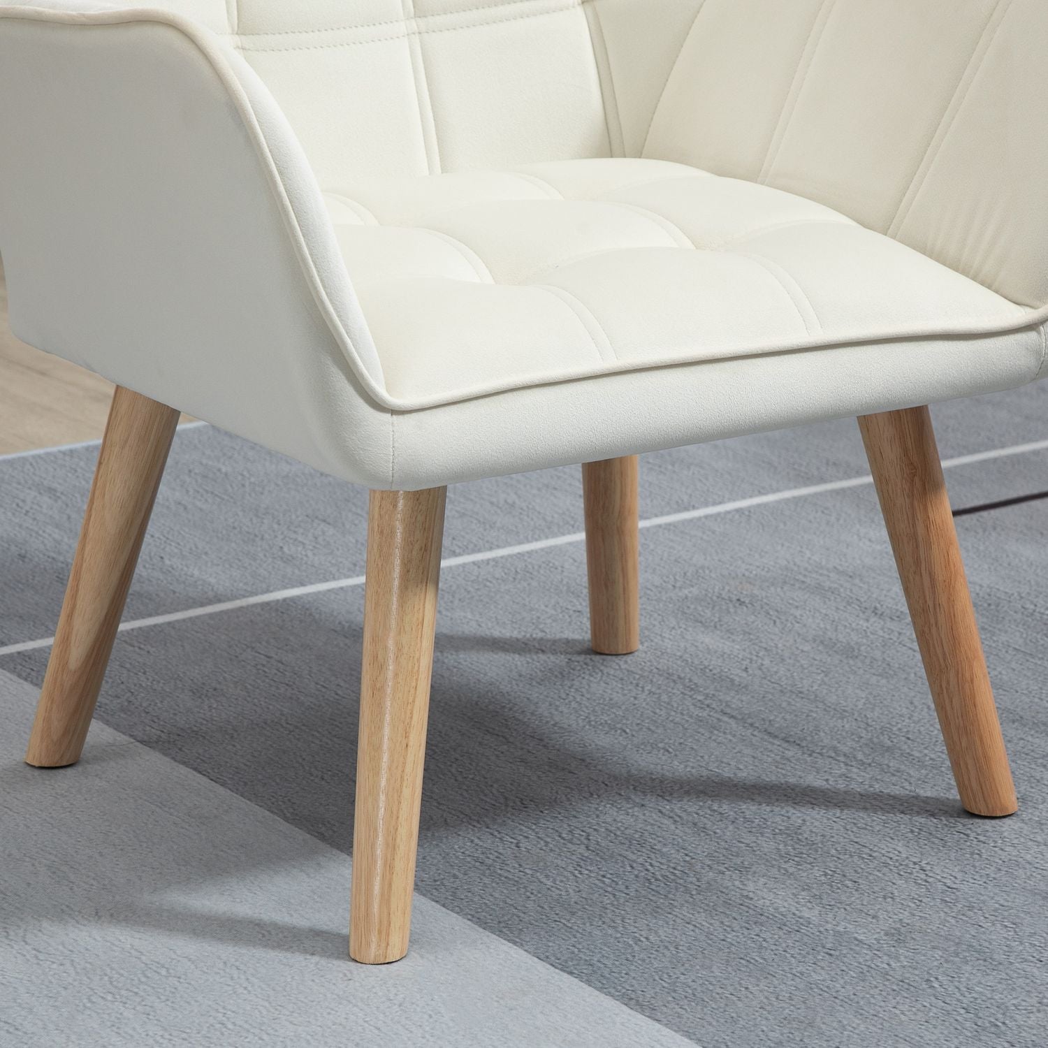 Roomwitte Fluweellook Fauteuil, verhoogde poten, 64x62x72,5 cm