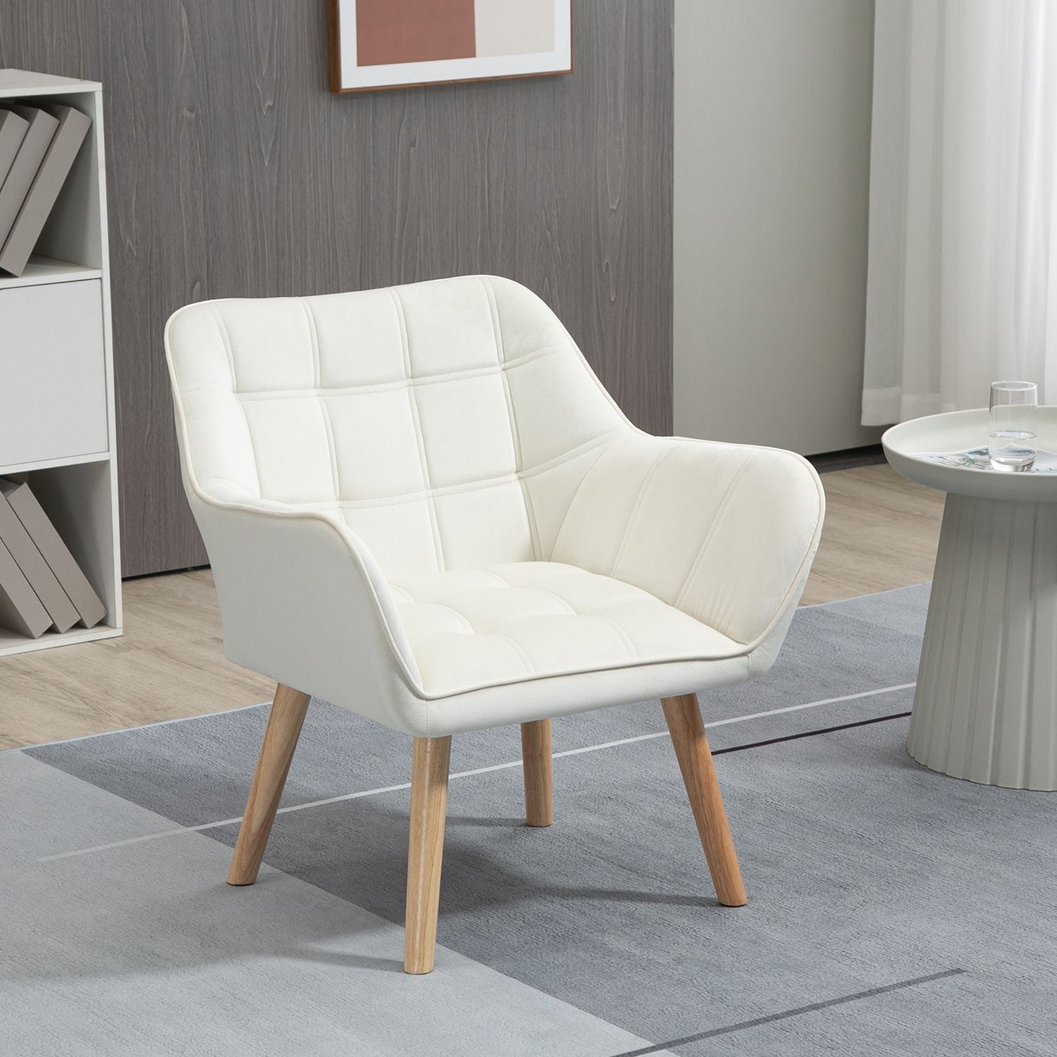 Roomwitte Fluweellook Fauteuil, verhoogde poten, 64x62x72,5 cm