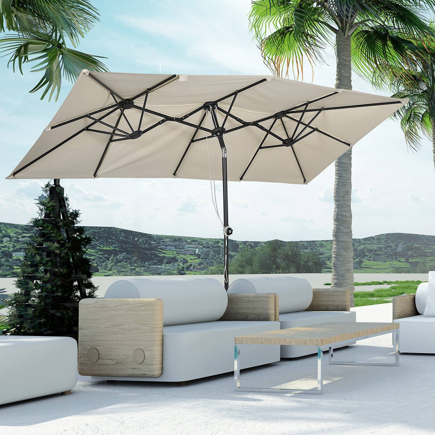 Crème buiten dubbele parasol – Verstelbare kantelfunctie, 150x295cm