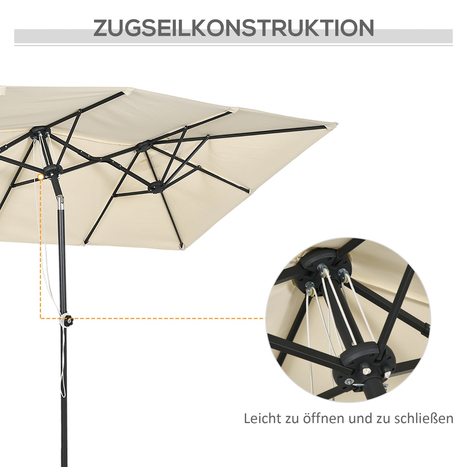 Crème buiten dubbele parasol – Verstelbare kantelfunctie, 150x295cm