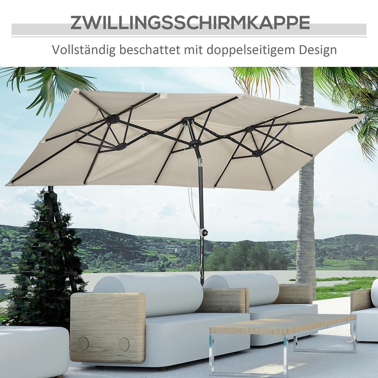Crème buiten dubbele parasol – Verstelbare kantelfunctie, 150x295cm