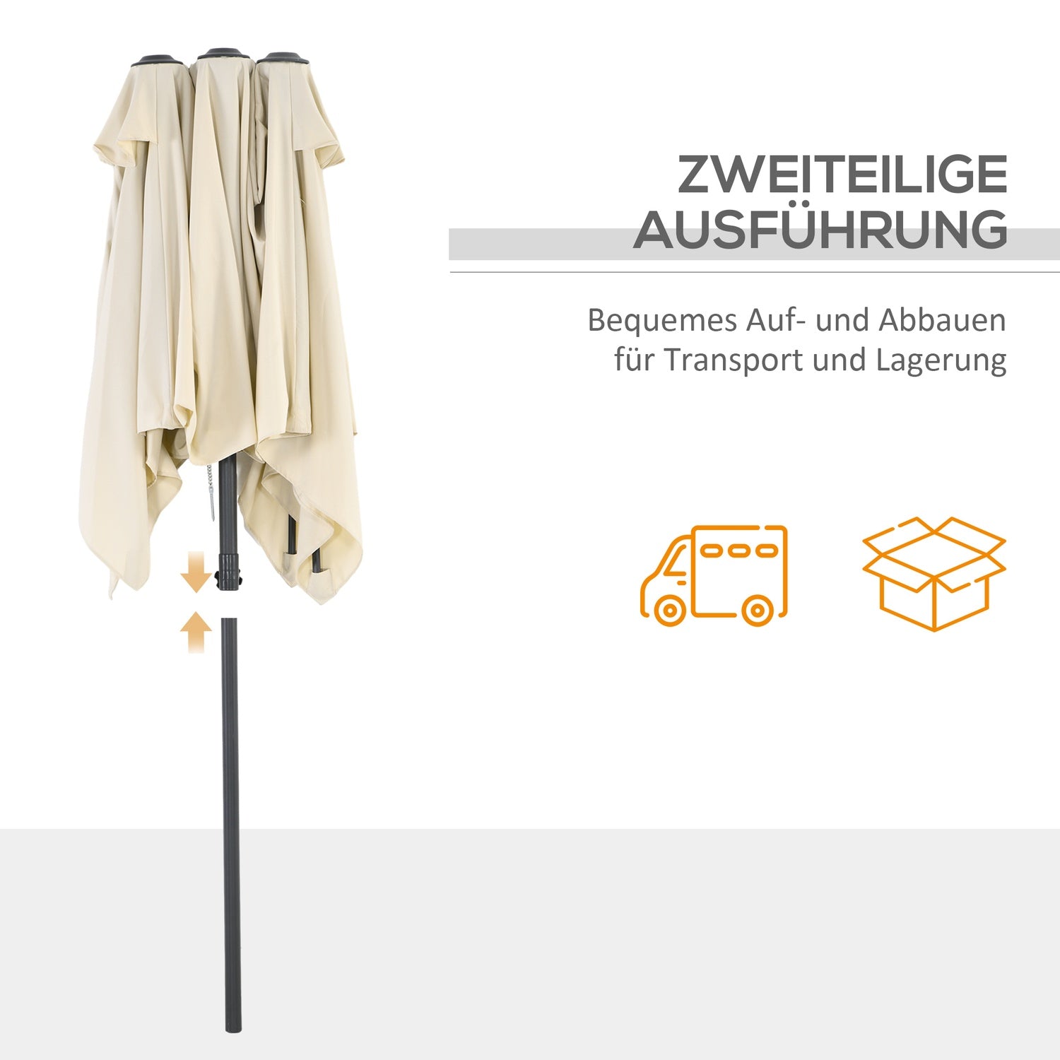 Crème buiten dubbele parasol – Verstelbare kantelfunctie, 150x295cm