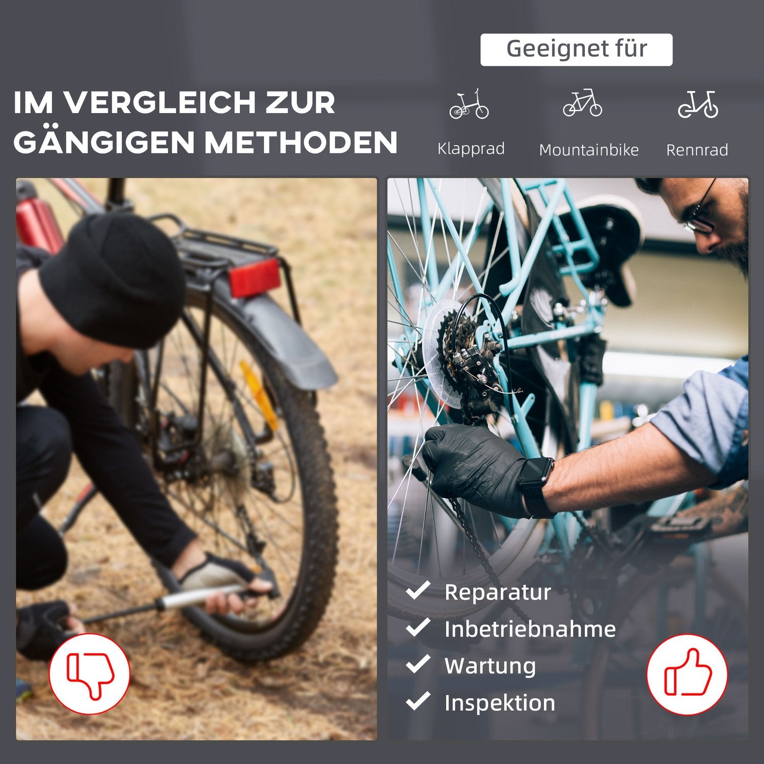 Fietsreparatiestandaard met gereedschapsbak – Verstelbaar