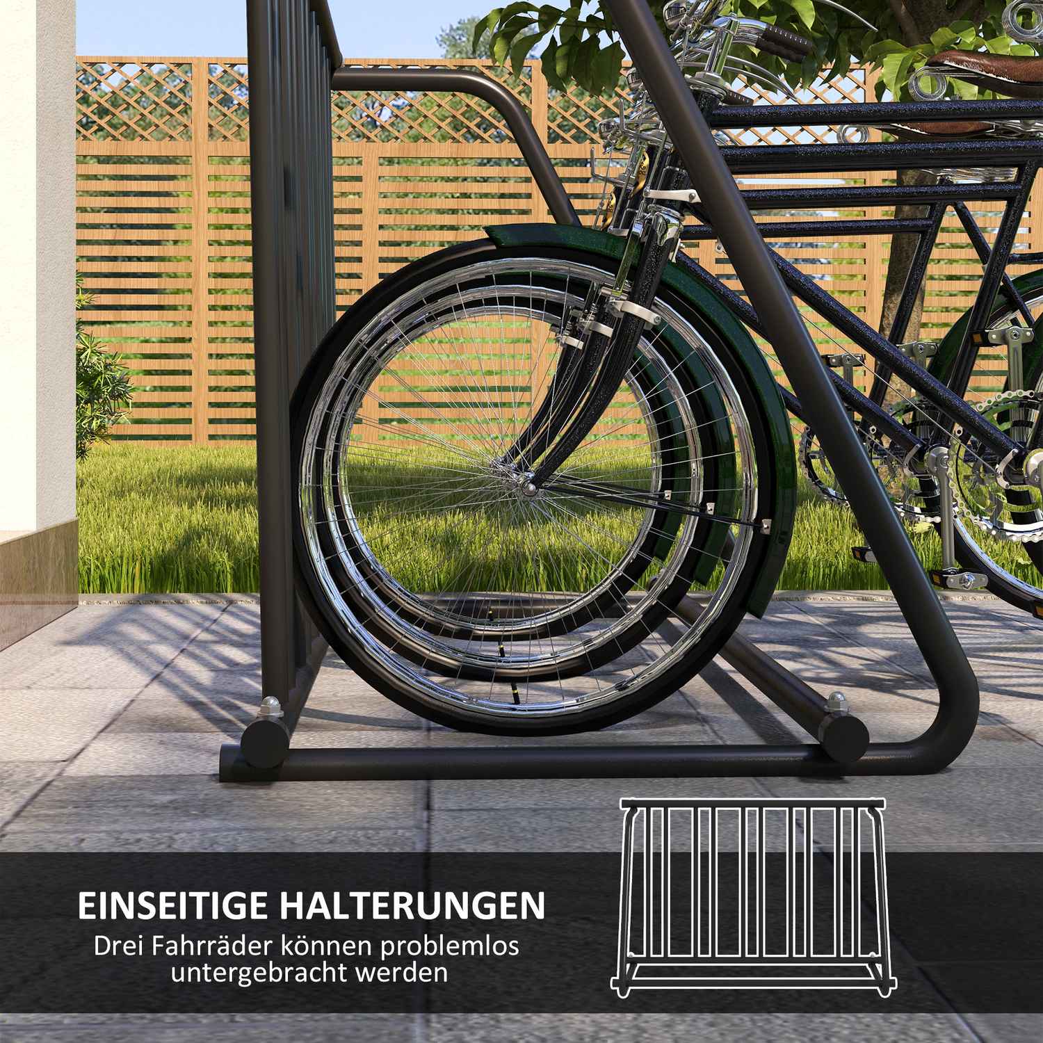 Fietsenrek, weerbestendig staal, geschikt voor maximaal 3 fietsen