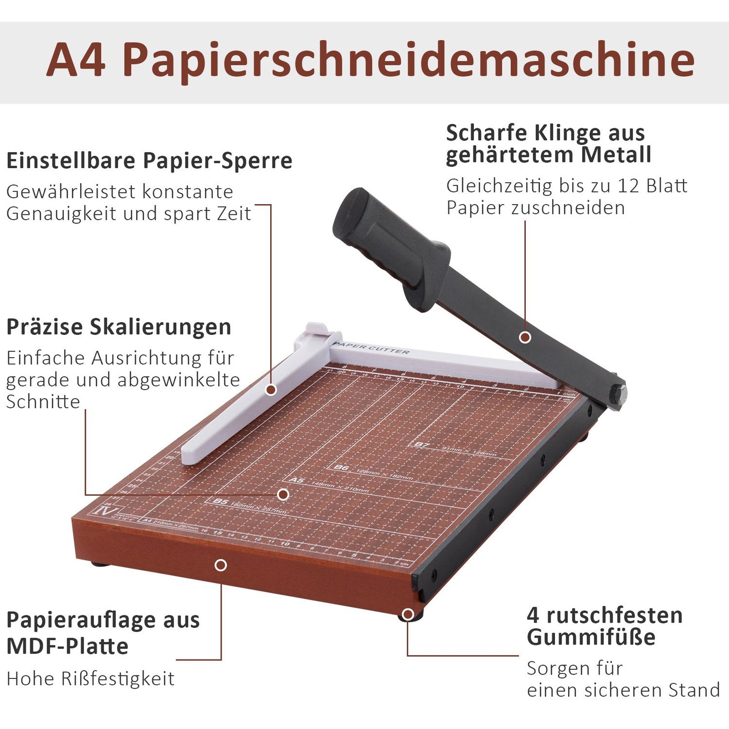 A4-papiersnijder – Metaal, Bruin, 48x26,5x5cm