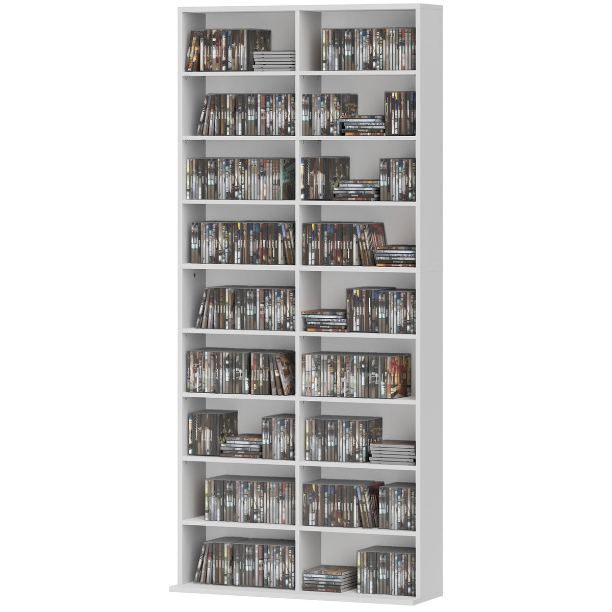 DVD-kast, cd-opbergrek, 14 verstelbare planken, 18 vakken, 175 cm, Blu-ray-kast, spaanplaat, wit