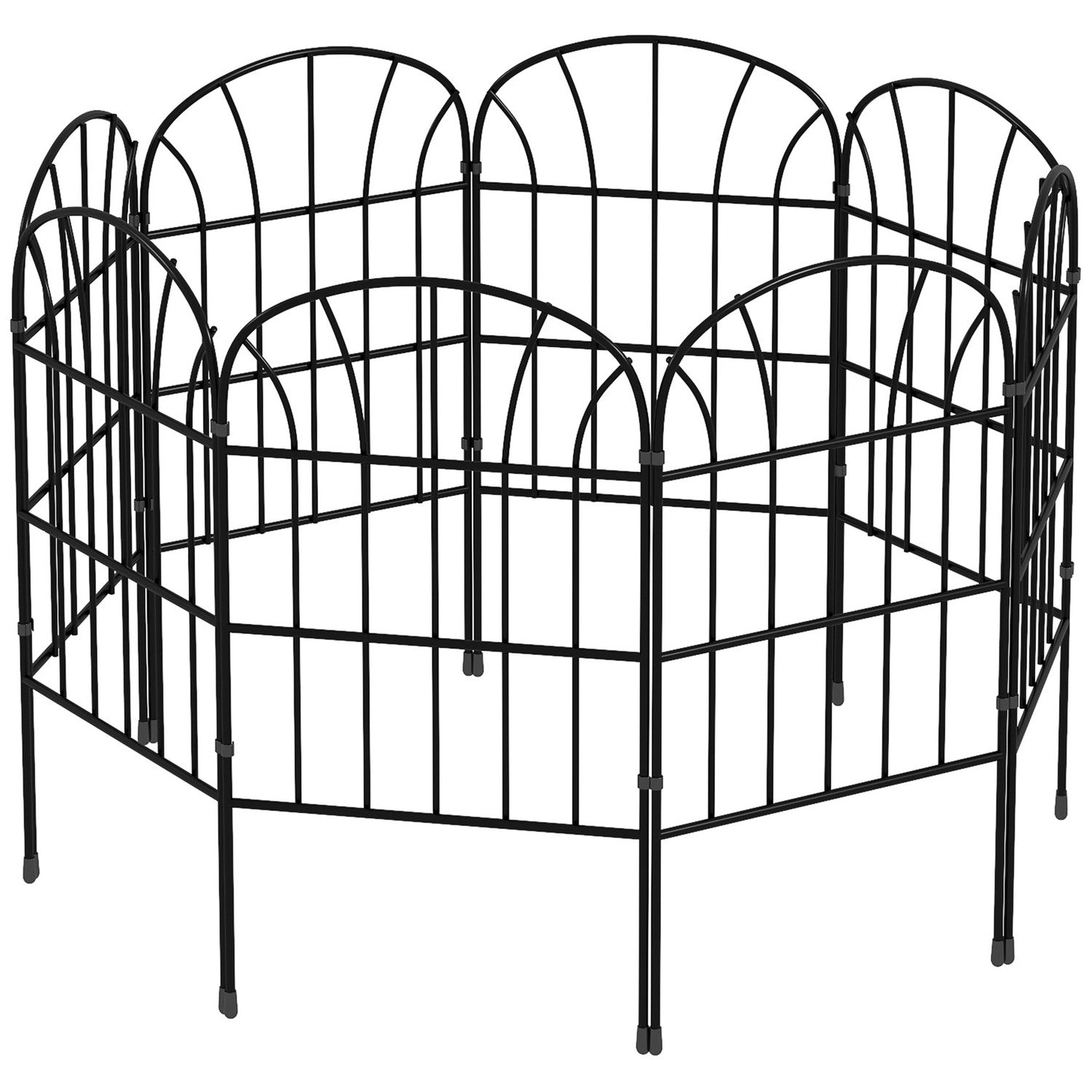 Decoratief metalen tuinhek met voet, set van 8, zwart