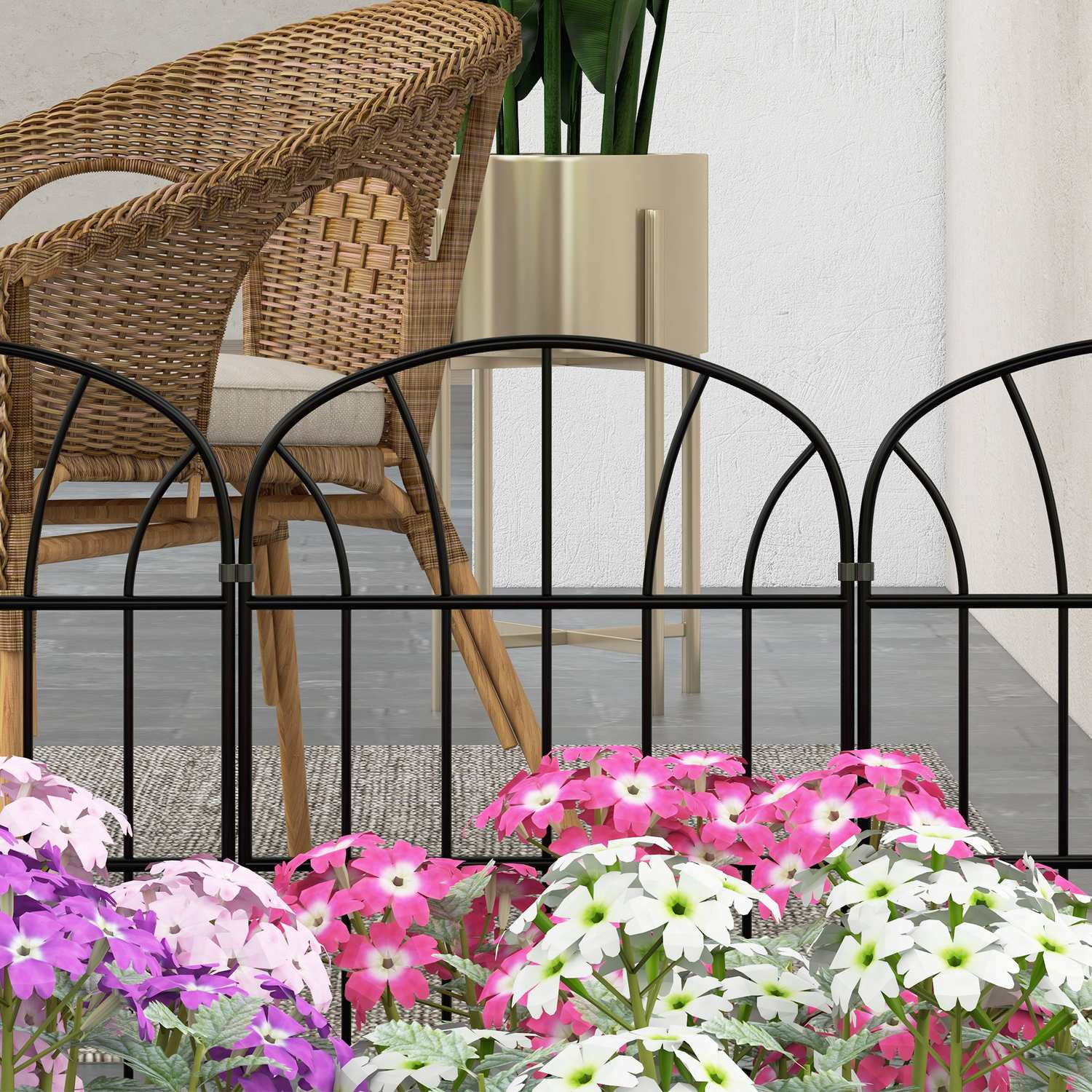 Decoratief metalen tuinhek met voet, set van 8, zwart