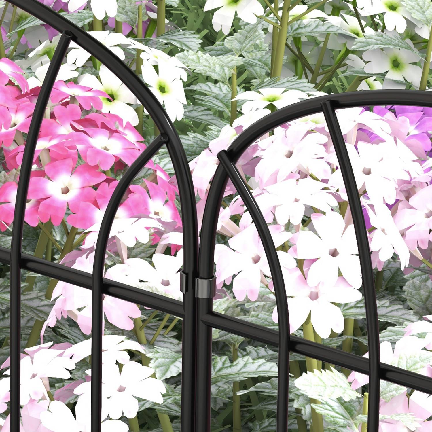 Decoratief metalen tuinhek met voet, set van 8, zwart