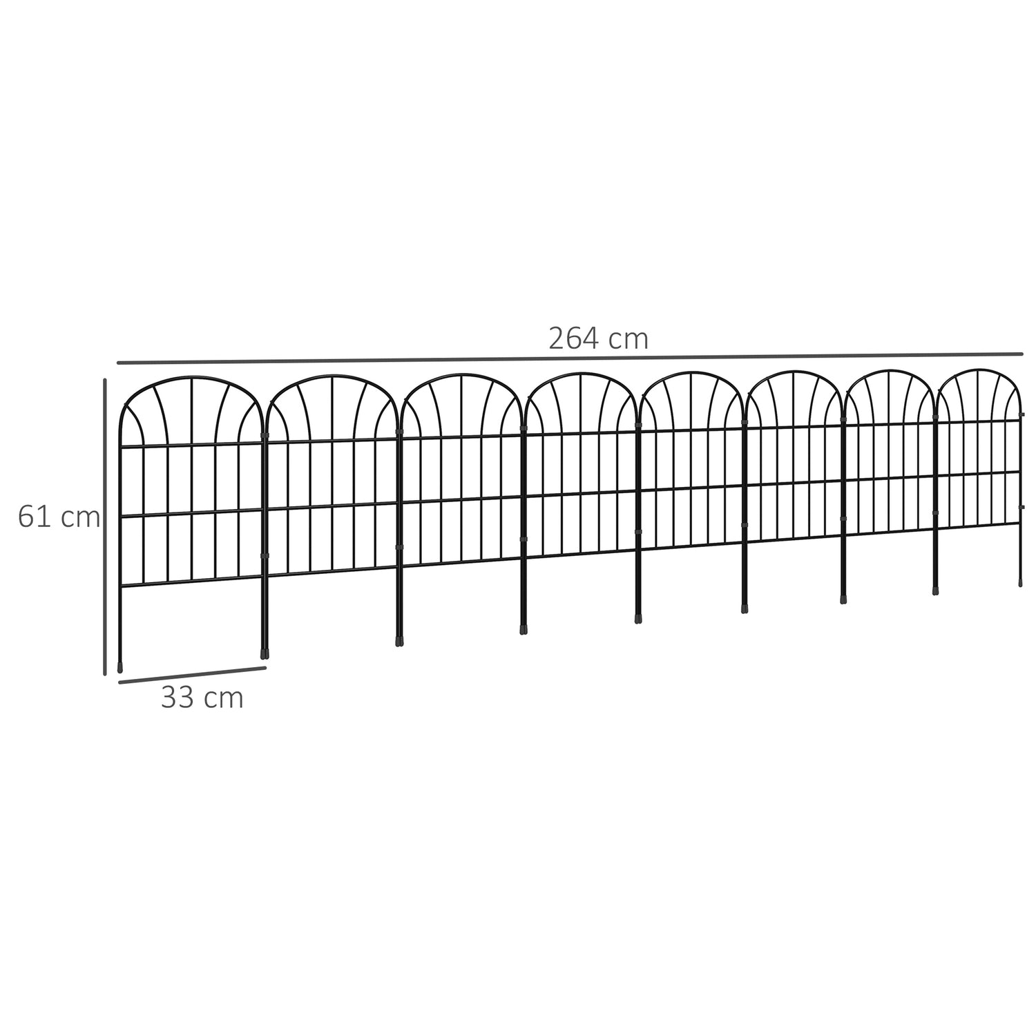 Decoratief metalen tuinhek met voet, set van 8, zwart